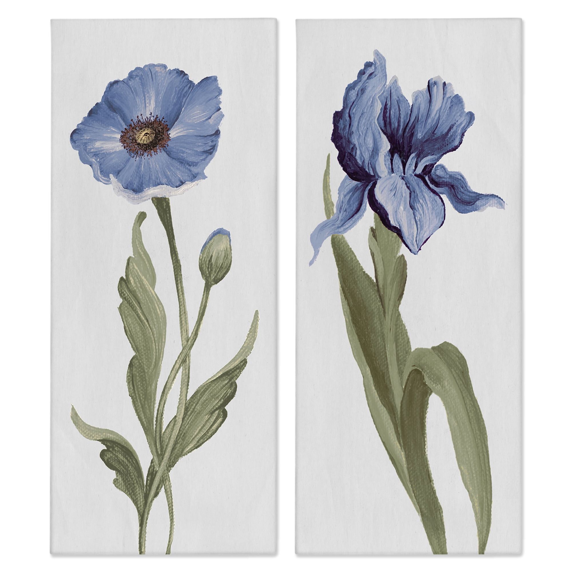 Stupell Industries Blue Poppy and Iris Flowers Plants & Flowers Painting Wrapped Canvas Art Print Wall Art, 10 x 24, Set of 2