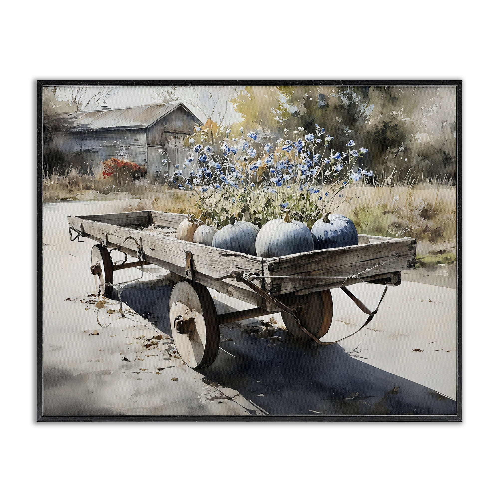 Stupell Industries Blue Pumpkin Wagon in Sunlight Black Framed Giclee Art, design by Franklyn Gregory