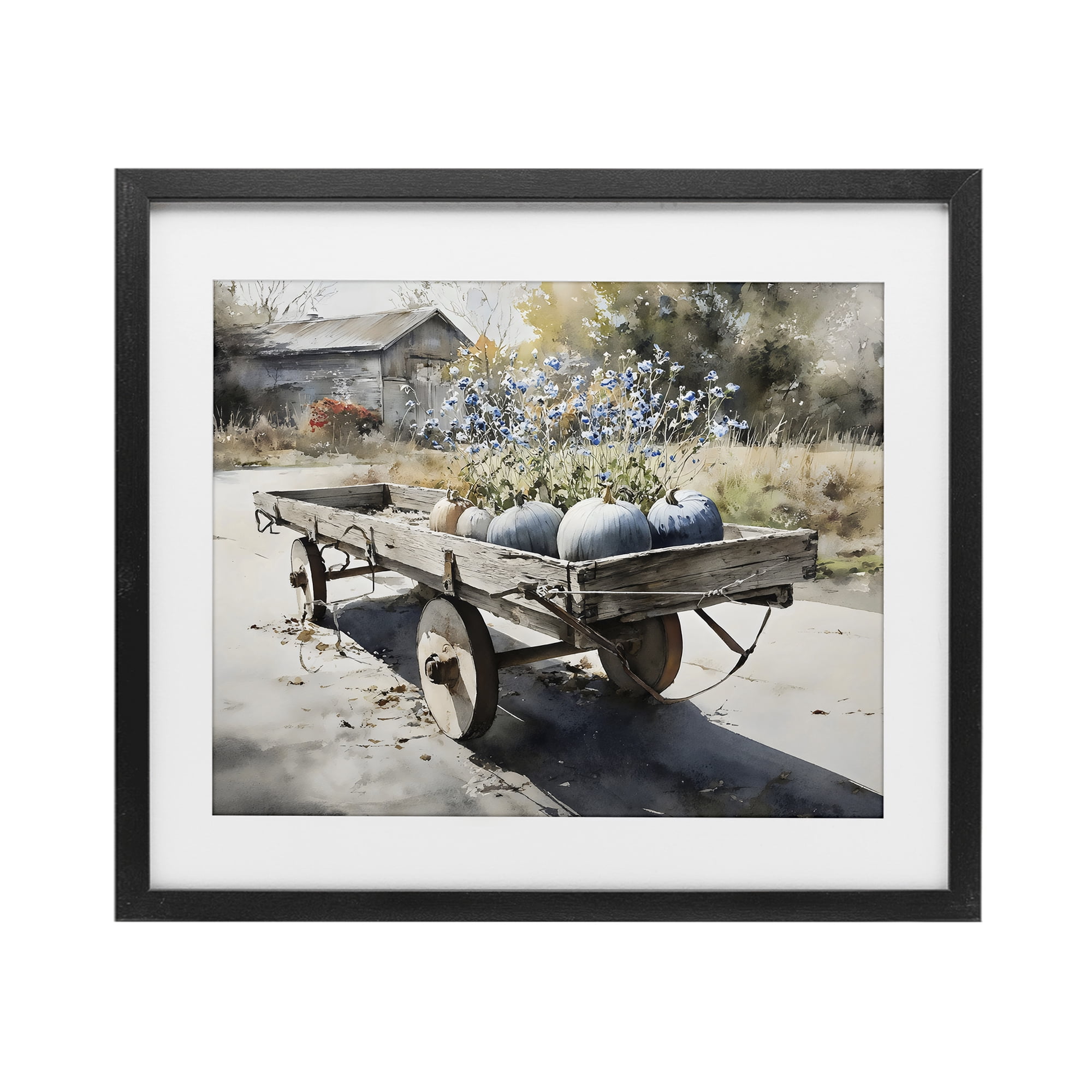 Stupell Industries Blue Pumpkin Wagon in Sunlight Black Framed Print Under Glass, design by Franklyn Gregory