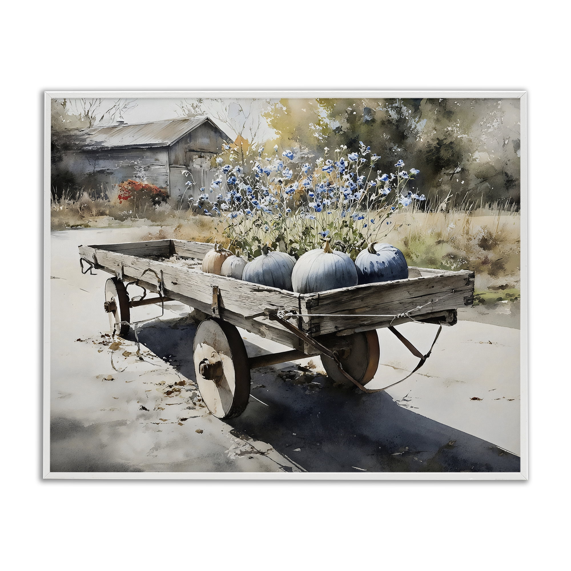 Stupell Industries Blue Pumpkin Wagon in Sunlight White Framed Giclee Art, design by Franklyn Gregory