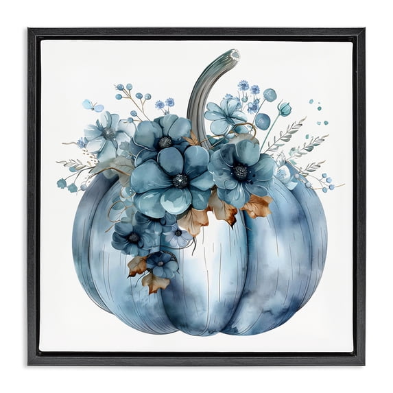 Stupell Industries French Country Blue Pumpkin With Flowers Black Floating Frame Canvas Art, 18 x 18, by Creative Studio