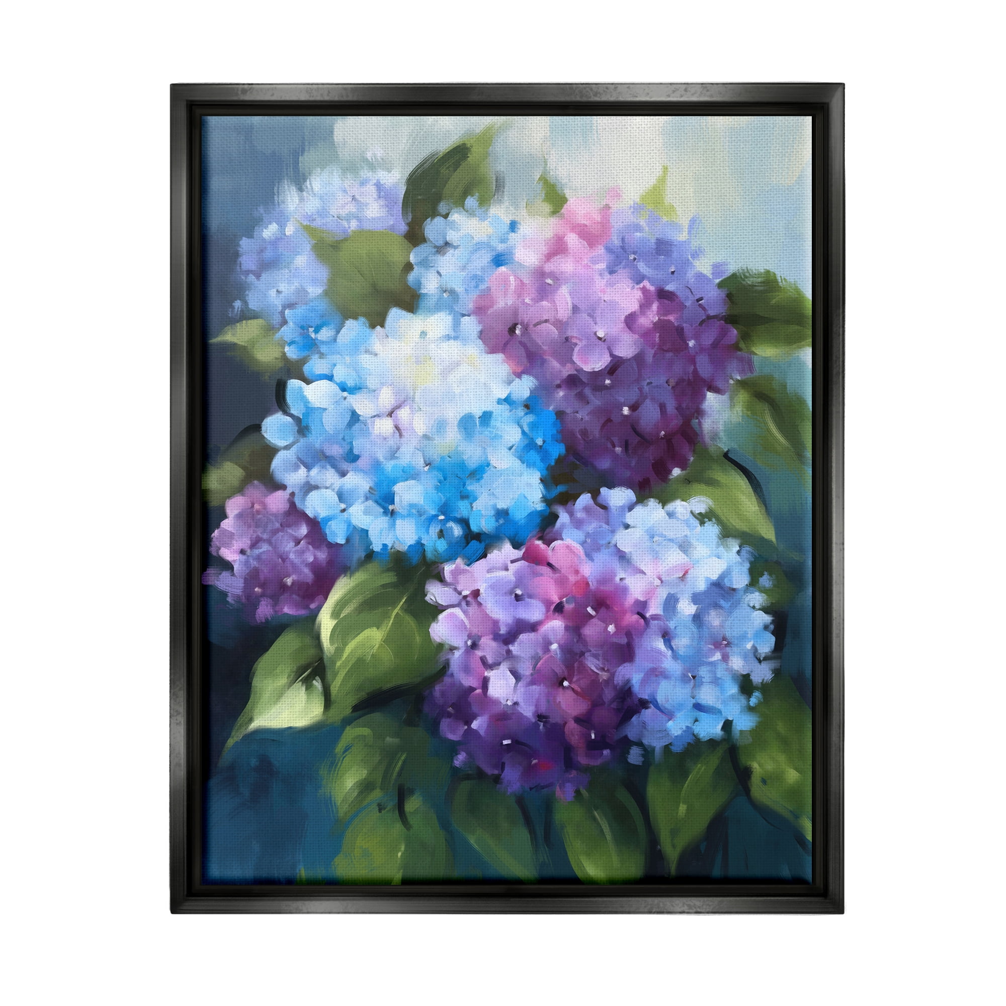 Stupell Industries Blue & Purple Hydrangeas Botanical & Floral Painting Black Floater Framed Art Print Wall Art, 17 x 21