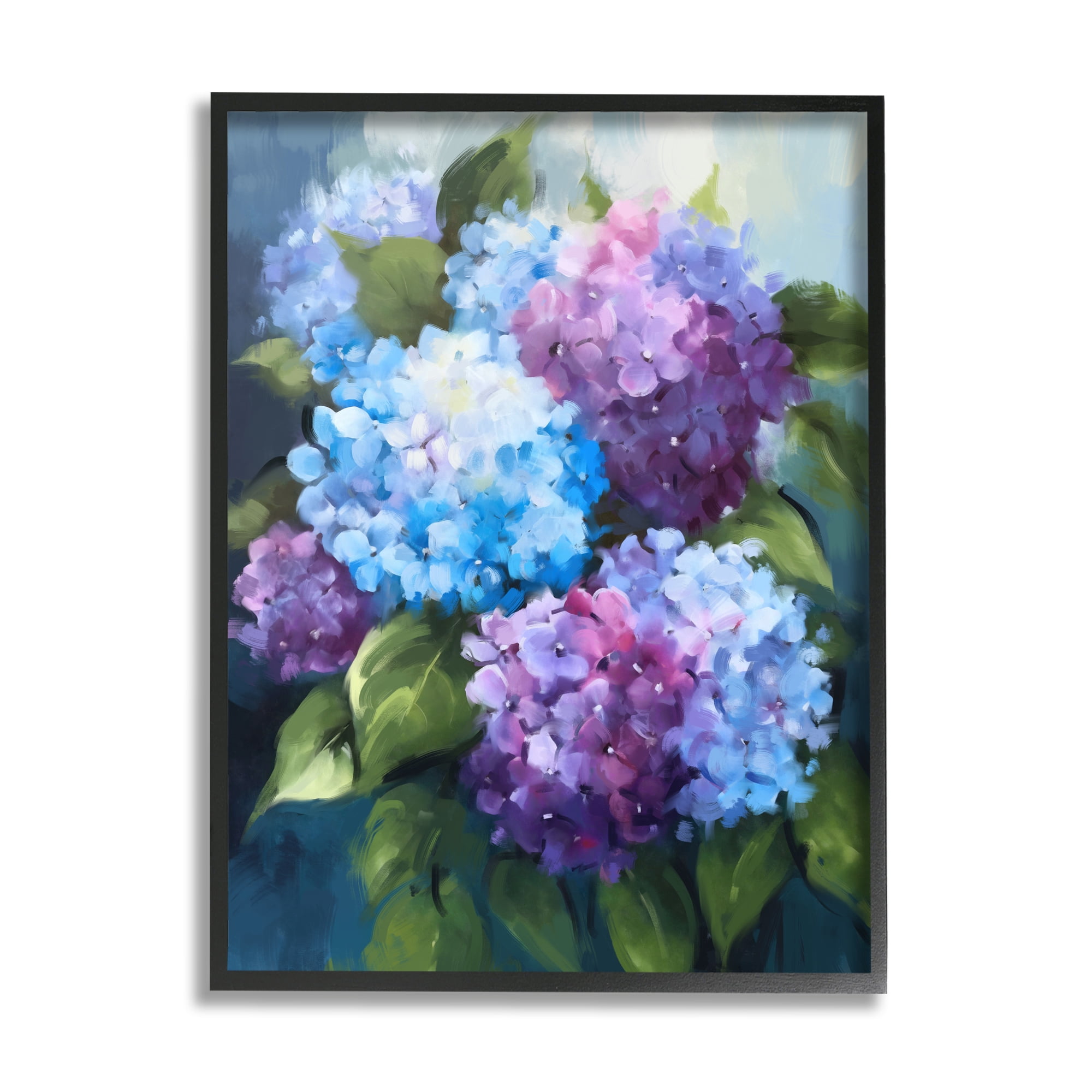 Stupell Industries Blue & Purple Hydrangeas Botanical & Floral Painting Black Framed Art Print Wall Art, 24 x 30