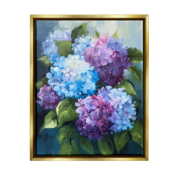 Stupell Industries Blue & Purple Hydrangeas Botanical & Floral Painting Gold Floater Framed Art Print Wall Art, 17 x 21