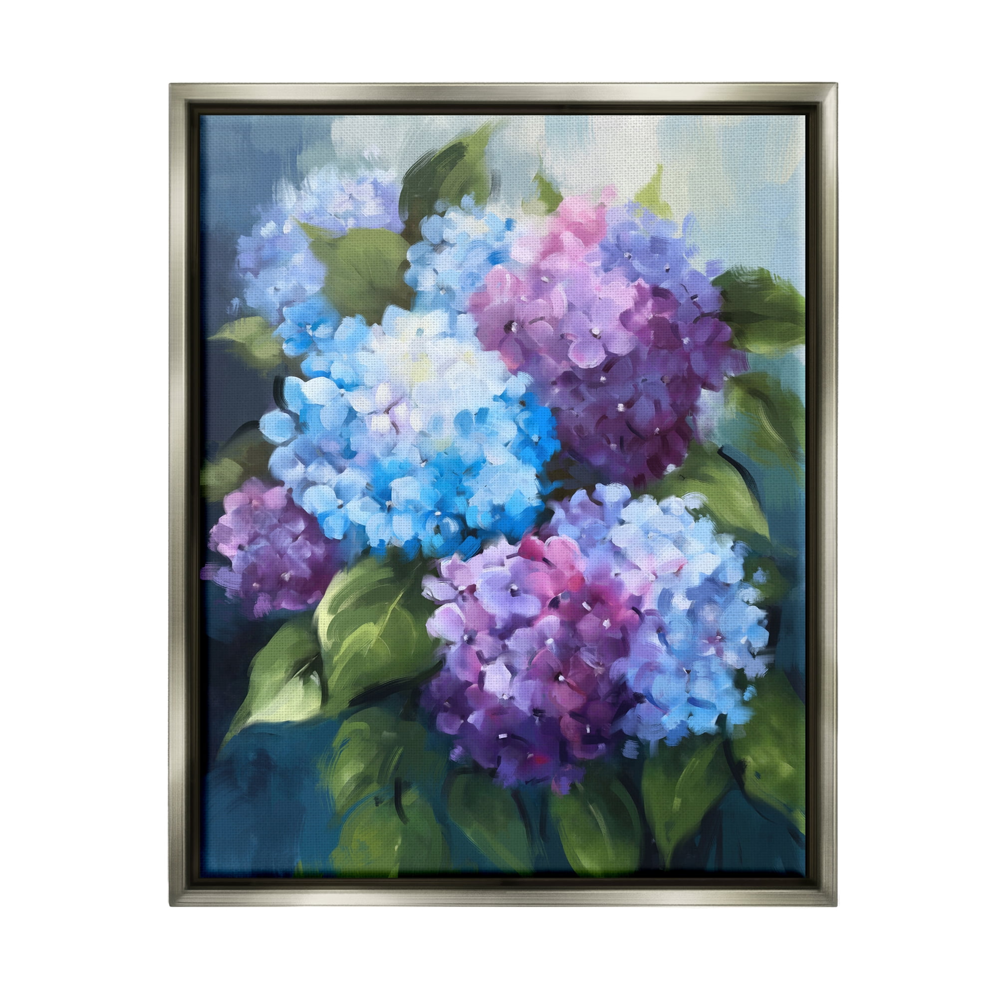 Stupell Industries Blue & Purple Hydrangeas Botanical & Floral Painting Gray Floater Framed Art Print Wall Art, 17 x 21