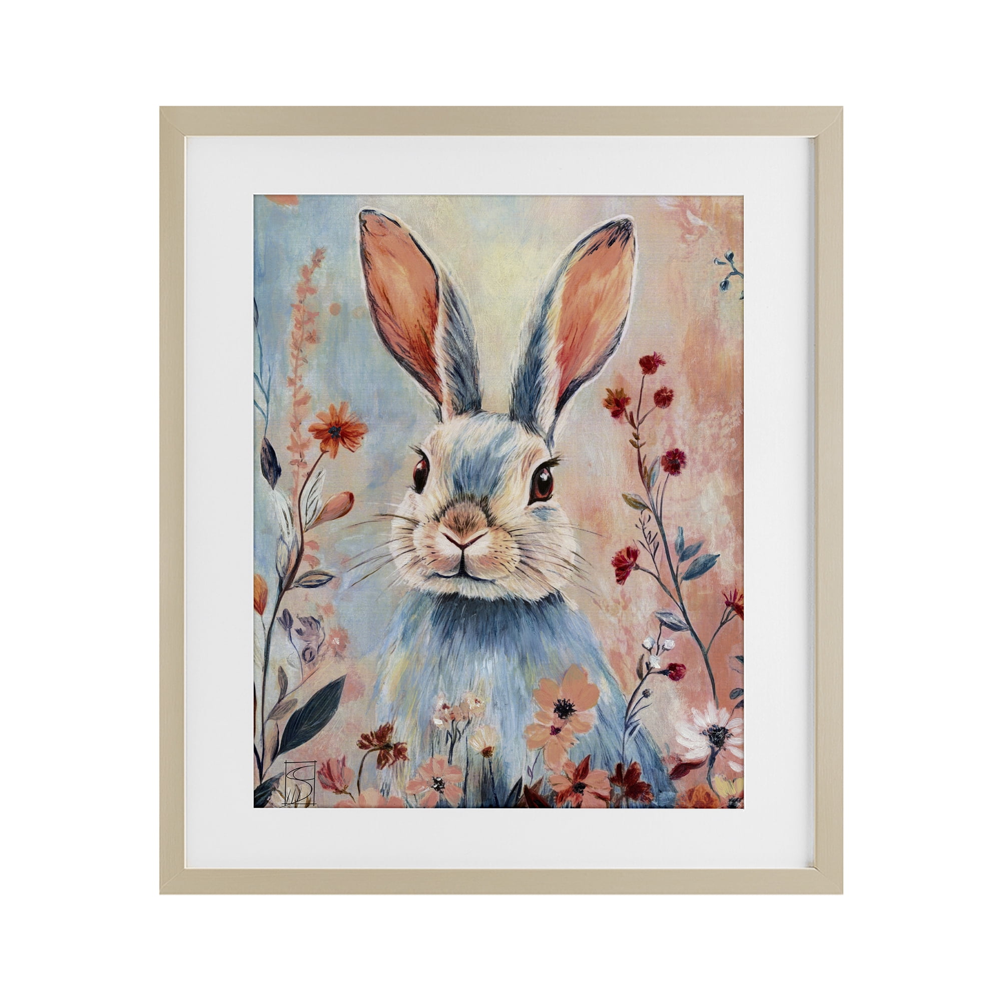 Stupell Industries Blue Rabbit & Wildflowers Birch Framed Print Under Glass, design by Sara Culpepper