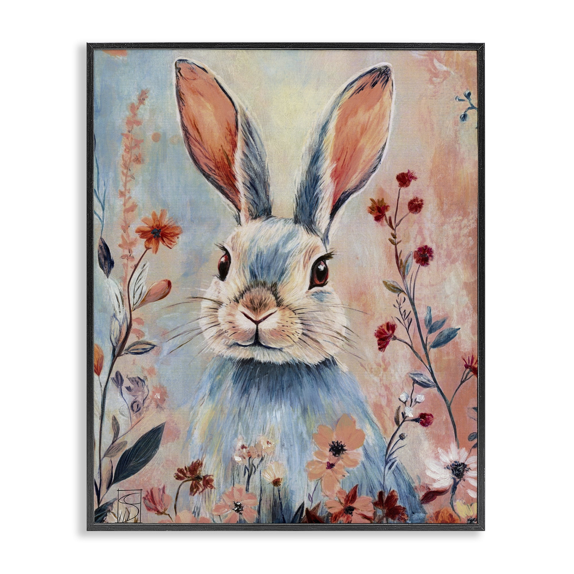 Stupell Industries Blue Rabbit & Wildflowers Black Framed Giclee Art, design by Sara Culpepper