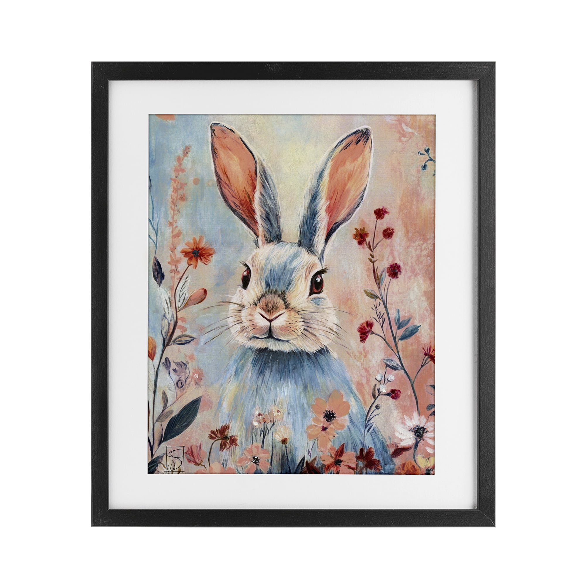 Stupell Industries Blue Rabbit & Wildflowers Black Framed Print Under Glass, design by Sara Culpepper
