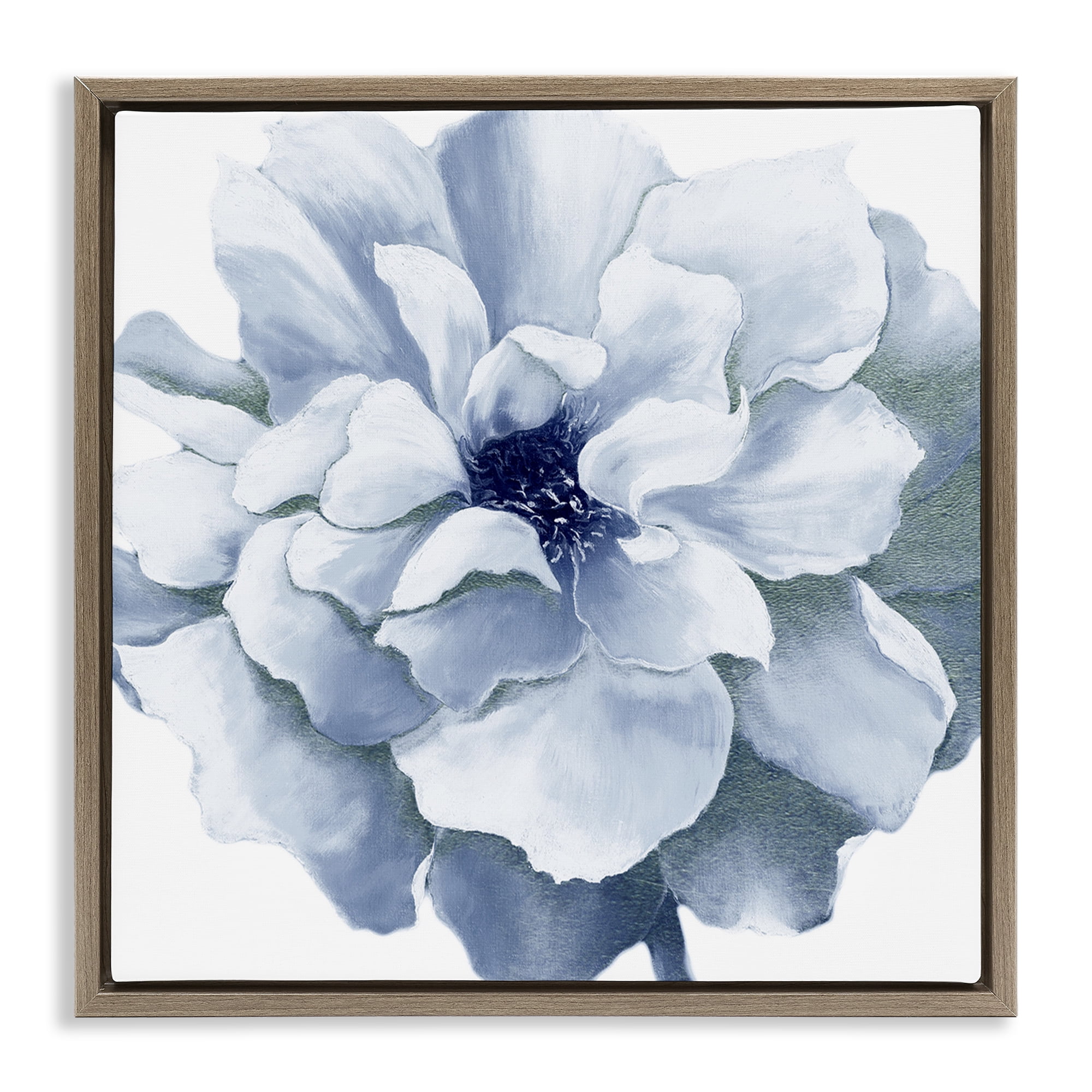 Stupell Industries Blue Radiant Bloom Botanical & Floral Painting Brown Floater Framed Art Print Wall Art, 18 x 18