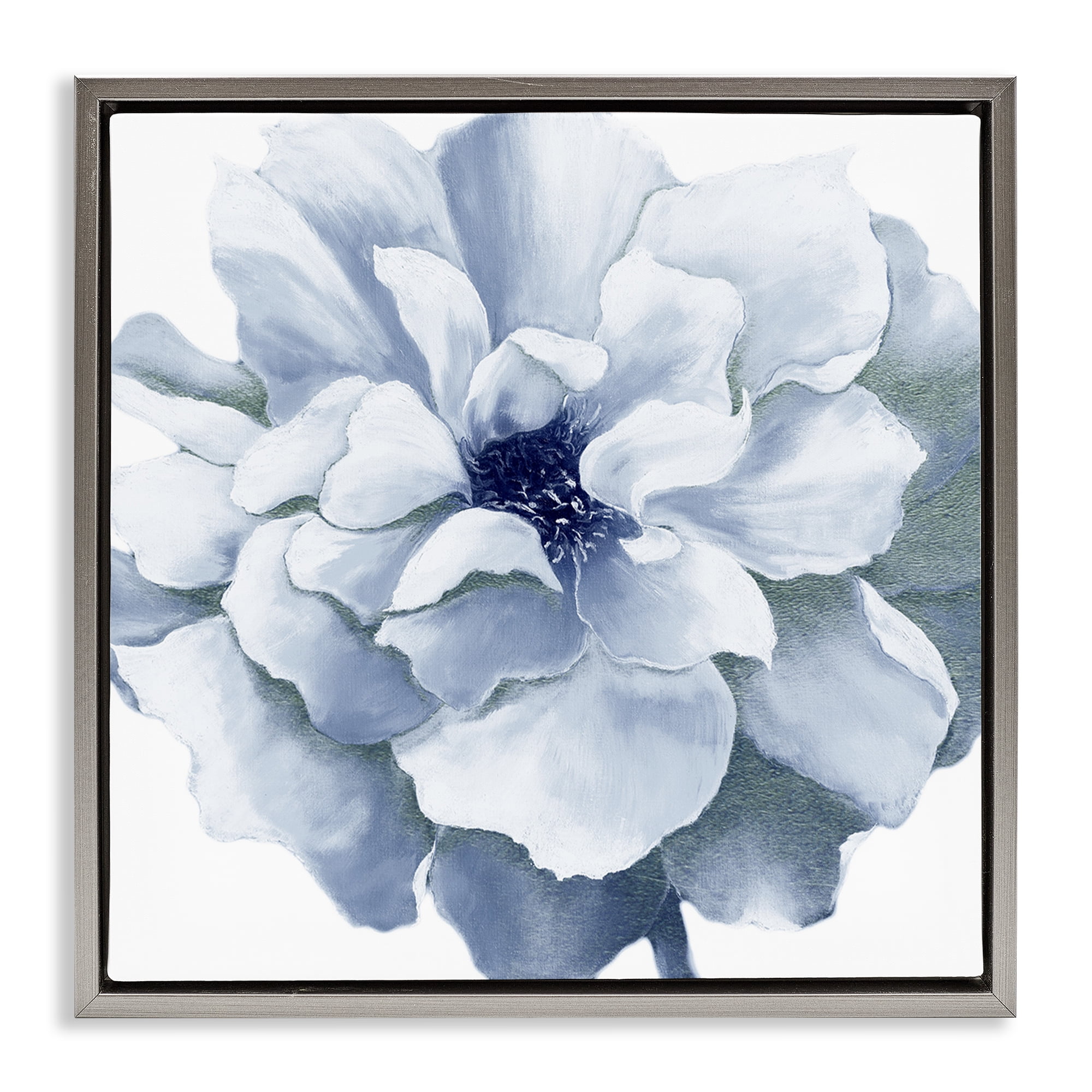 Stupell Industries Blue Radiant Bloom Botanical & Floral Painting Gray Floater Framed Art Print Wall Art, 18 x 18