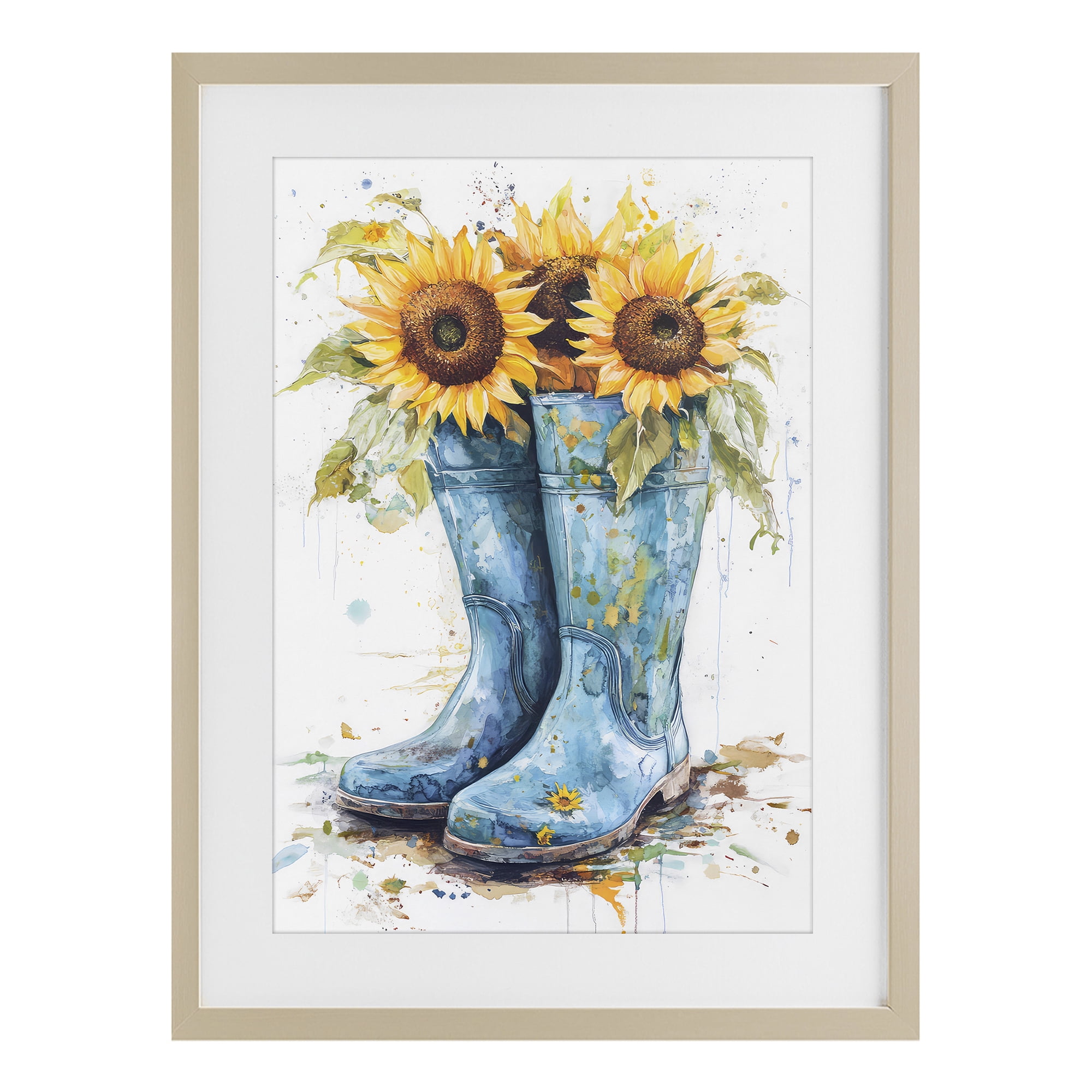 Stupell Industries Blue Rain Boots & Sunflowers Birch Framed Print Under Glass, design by Tina LeCour