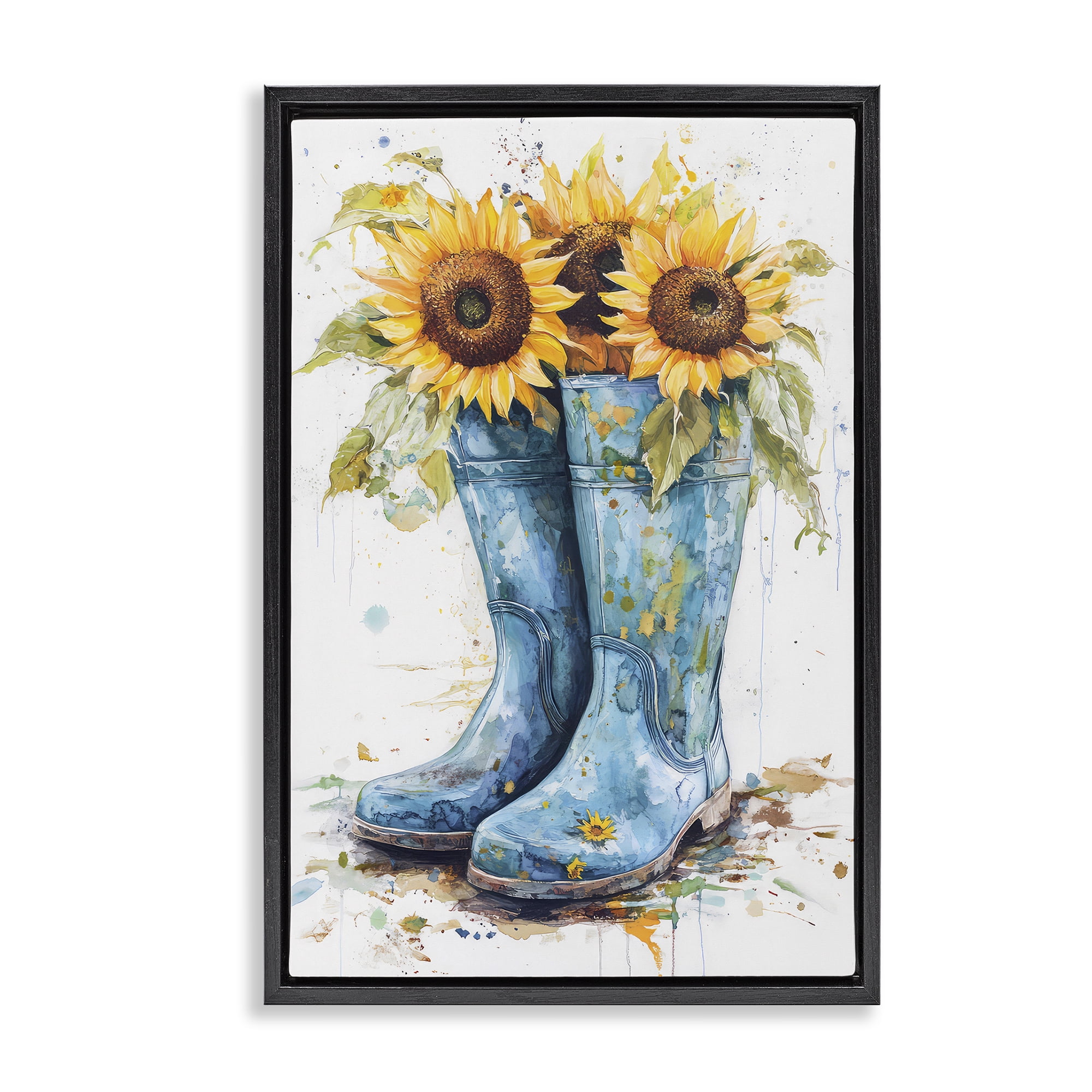 Stupell Industries Blue Rain Boots & Sunflowers Black Framed Floater Canvas Wall Art, design by Tina LeCour