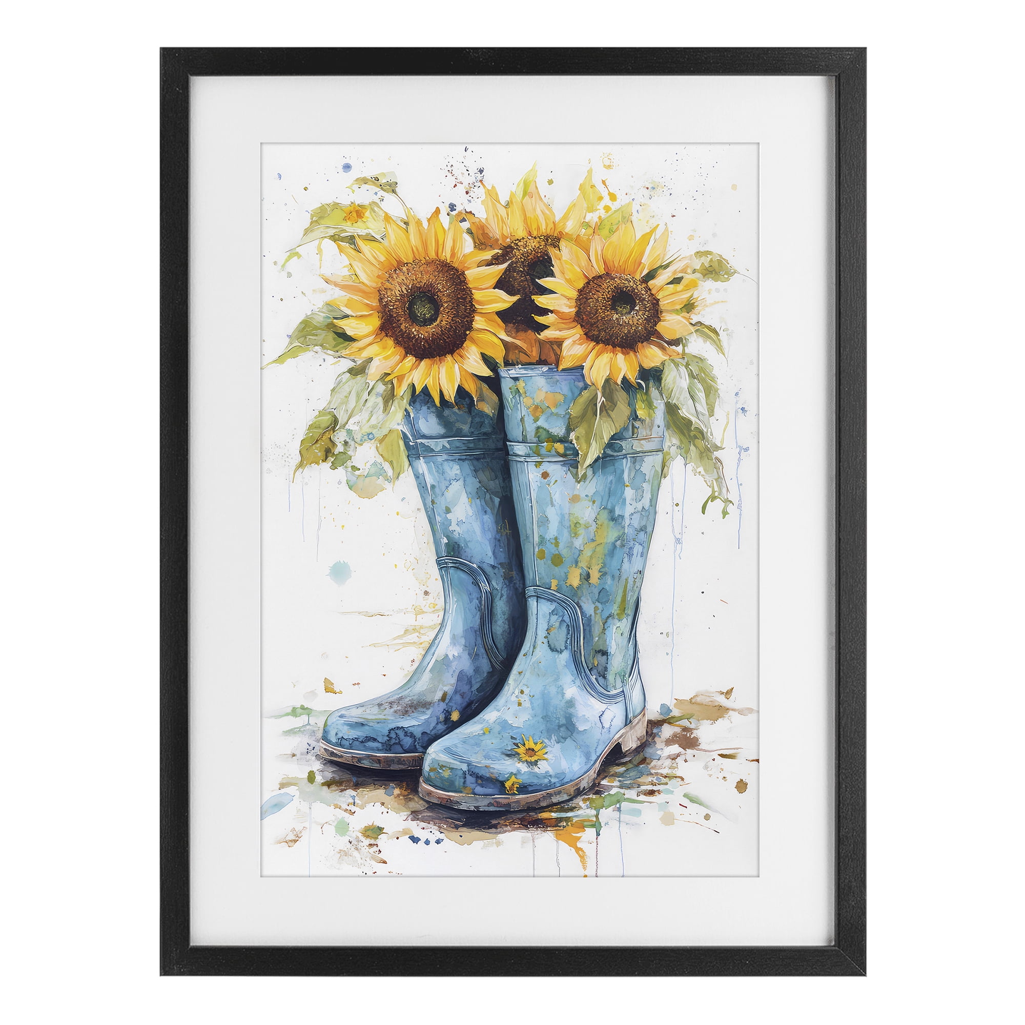 Stupell Industries Blue Rain Boots & Sunflowers Black Framed Print Under Glass, design by Tina LeCour