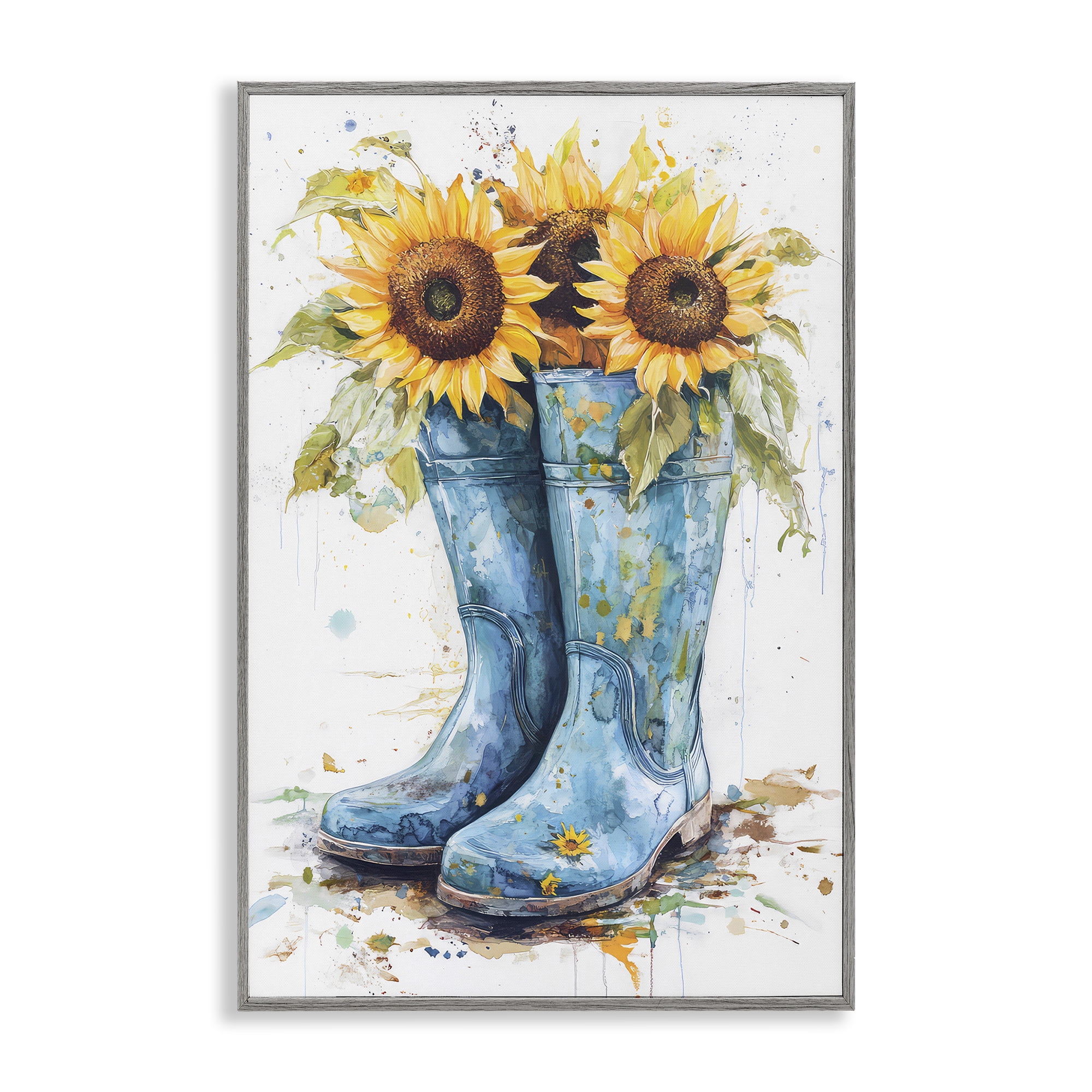 Stupell Industries Blue Rain Boots & Sunflowers Gray Framed Giclee Art, design by Tina LeCour