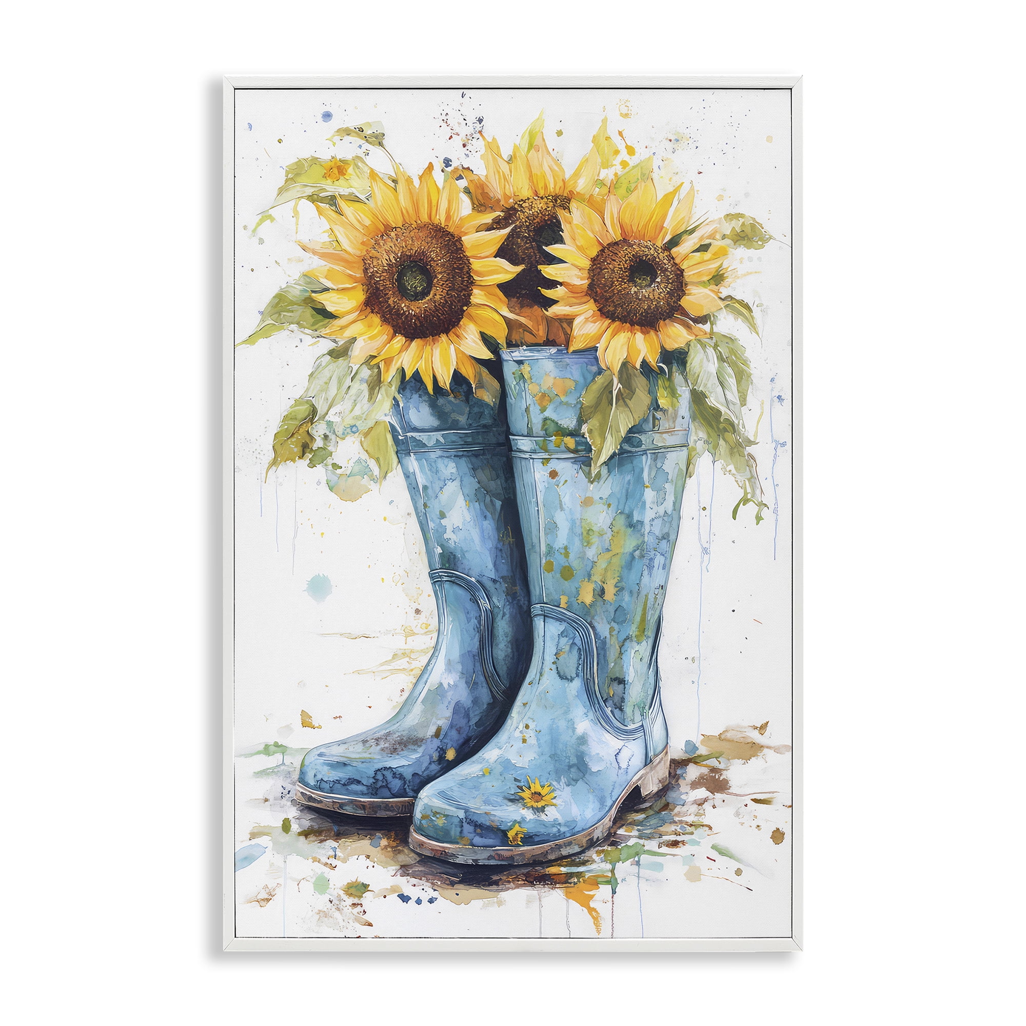 Stupell Industries Blue Rain Boots & Sunflowers White Framed Giclee Art, design by Tina LeCour