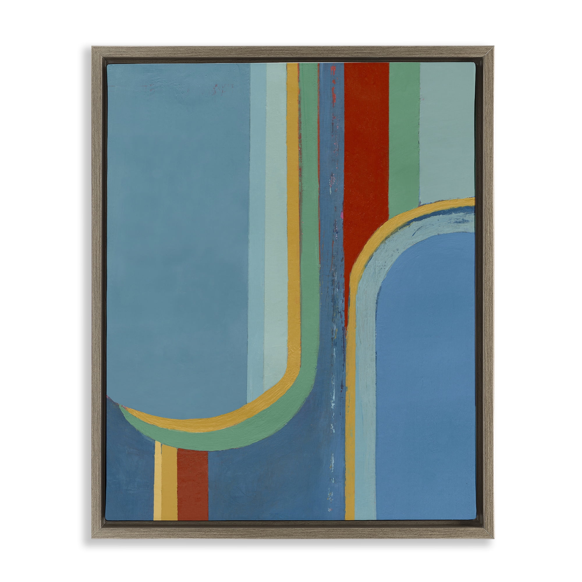 Stupell Industries Blue & Red Arches Abstract Painting Brown Floater Framed Canvas Art Print Wall Art, 17 x 21