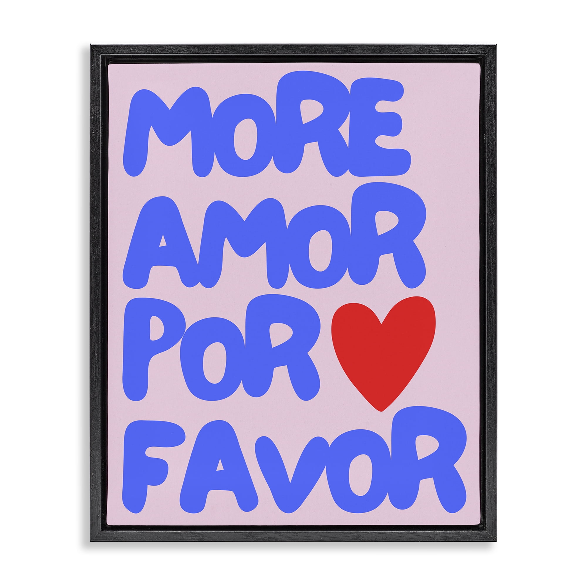 Stupell Industries Blue & Red More Amor Text & Numbers Painting Black Floater Framed Canvas Art Print Wall Art, 25 x 31