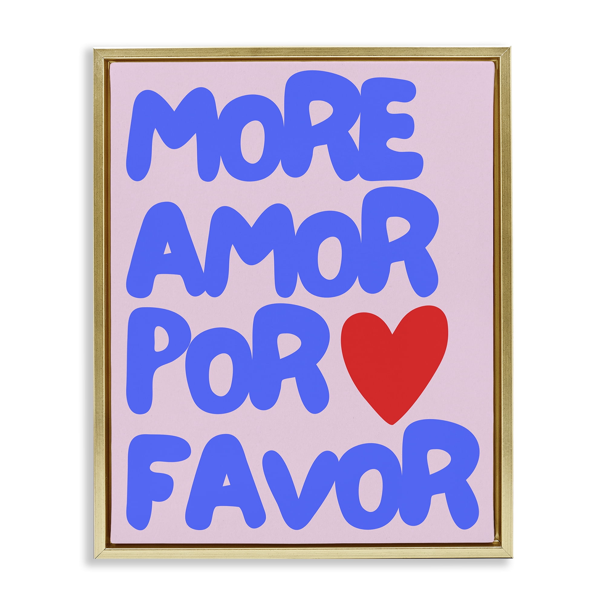 Stupell Industries Blue & Red More Amor Text & Numbers Painting Gold Floater Framed Canvas Art Print Wall Art, 17 x 21