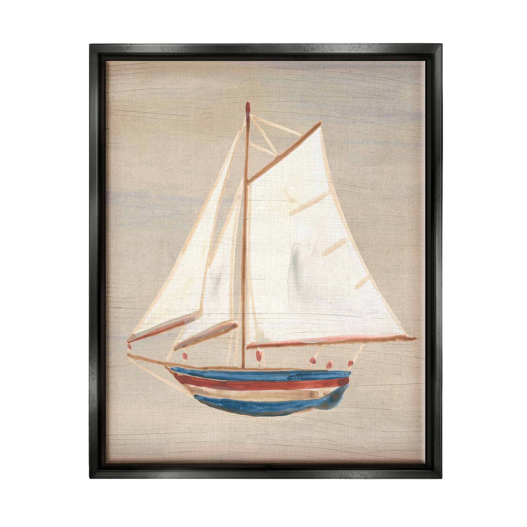 Stupell Industries Blue & Red Sailboat Transportation Painting Black Floater Framed Canvas Art Print Wall Art, 25 x 31