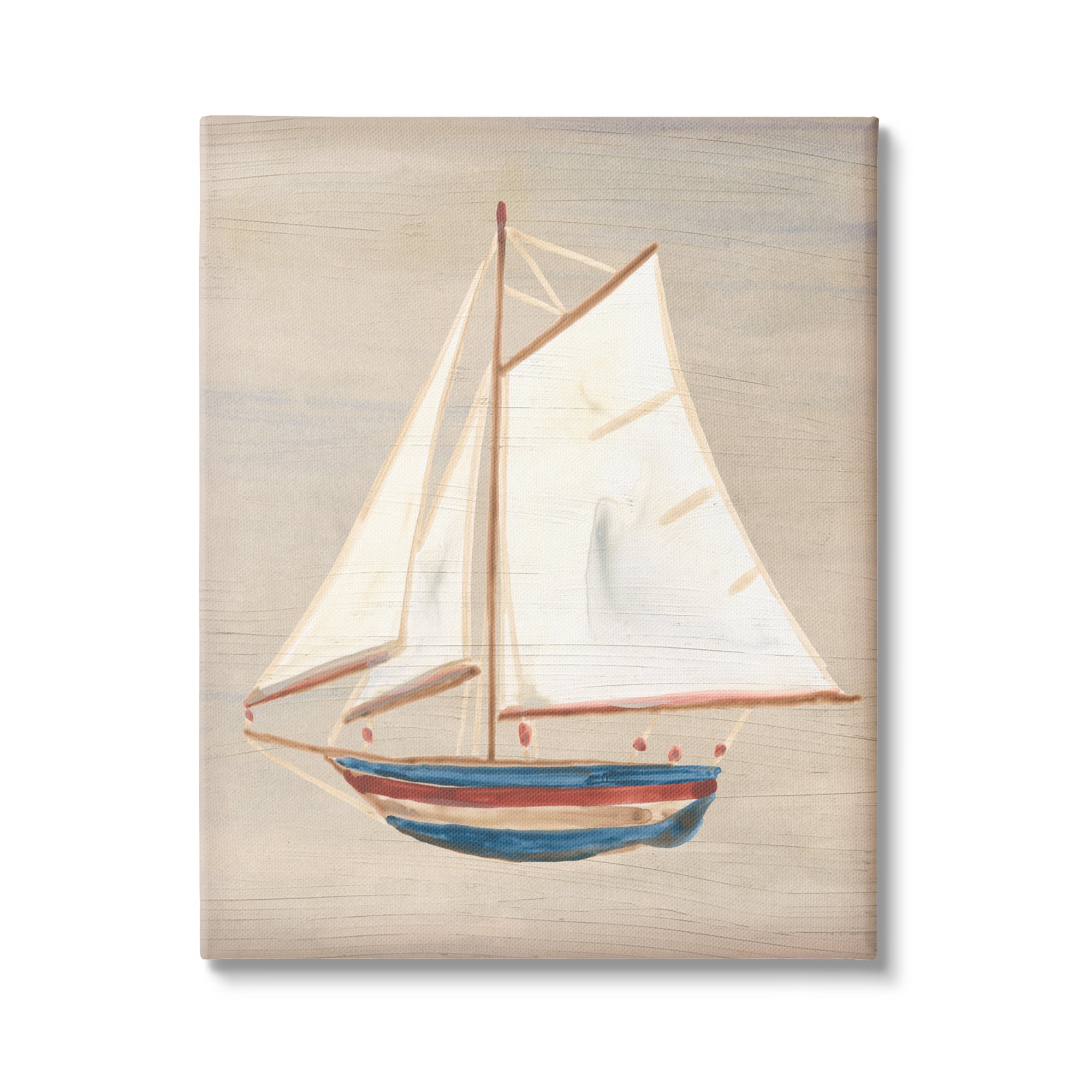 Stupell Industries Blue & Red Sailboat Transportation Painting Gallery Wrapped Canvas Art Print Wall Art, 36 x 48