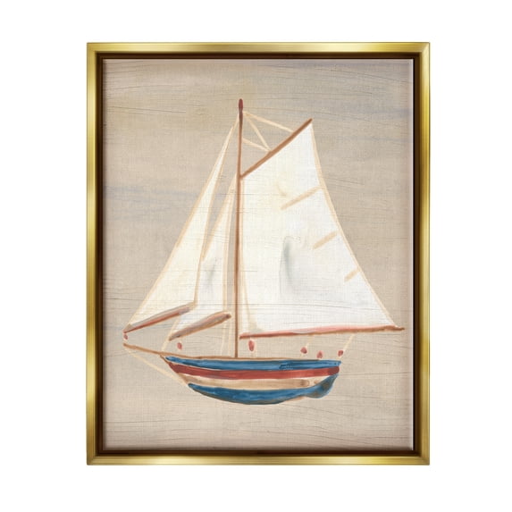 Stupell Industries Blue & Red Sailboat Transportation Painting Gold Floater Framed Canvas Art Print Wall Art, 17 x 21