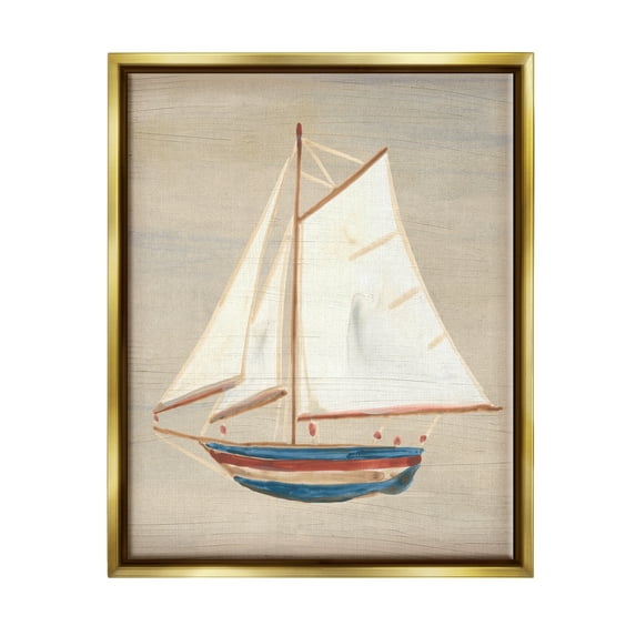Stupell Industries Blue & Red Sailboat Transportation Painting Gold Floater Framed Canvas Art Print Wall Art, 25 x 31