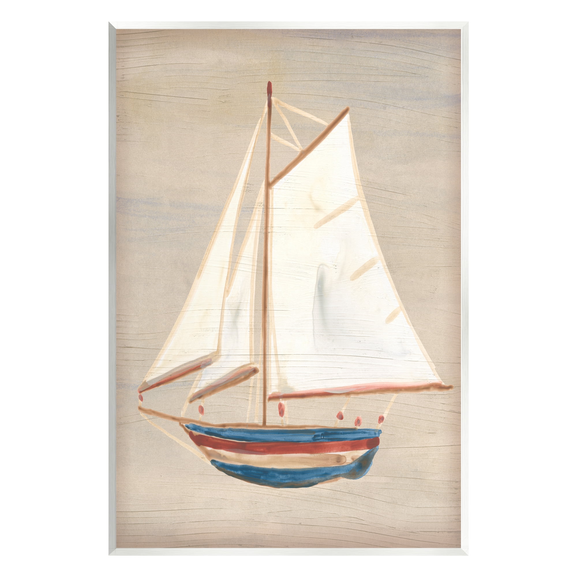 Stupell Industries Blue & Red Sailboat Transportation Painting Unframed Art Print Wall Art, 13 x 19
