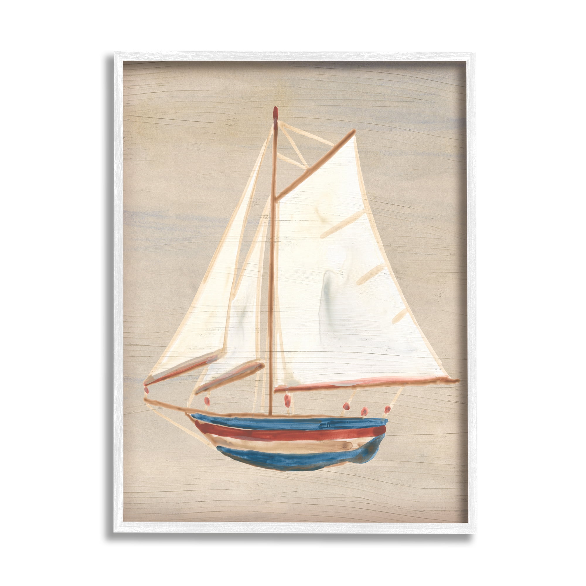 Stupell Industries Blue & Red Sailboat Transportation Painting White Framed Art Print Wall Art, 16 x 20