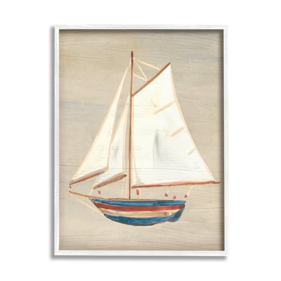 Stupell Industries Blue & Red Sailboat Transportation Painting White Framed Art Print Wall Art, 24 x 30