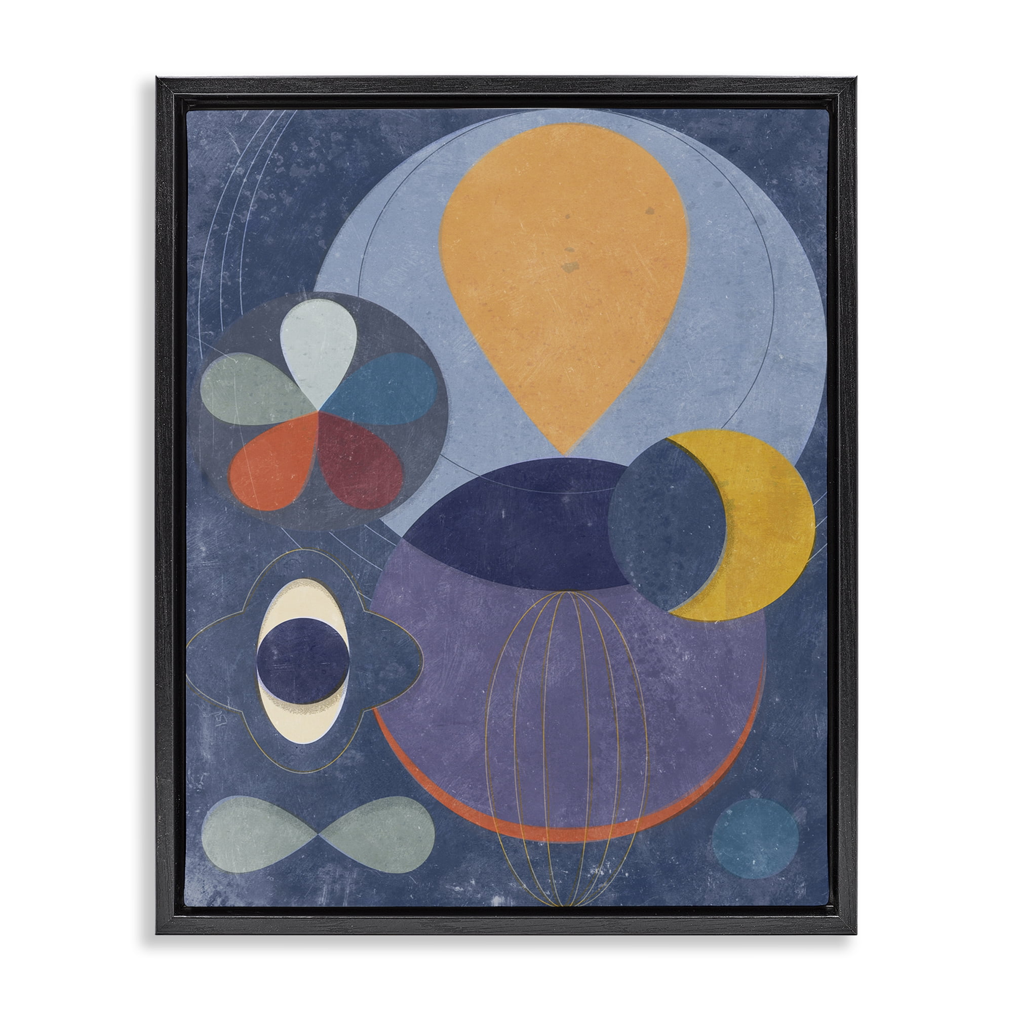 Stupell Industries Blue Retro Collage Abstract Painting Black Floater Framed Canvas Art Print Wall Art, 17 x 21