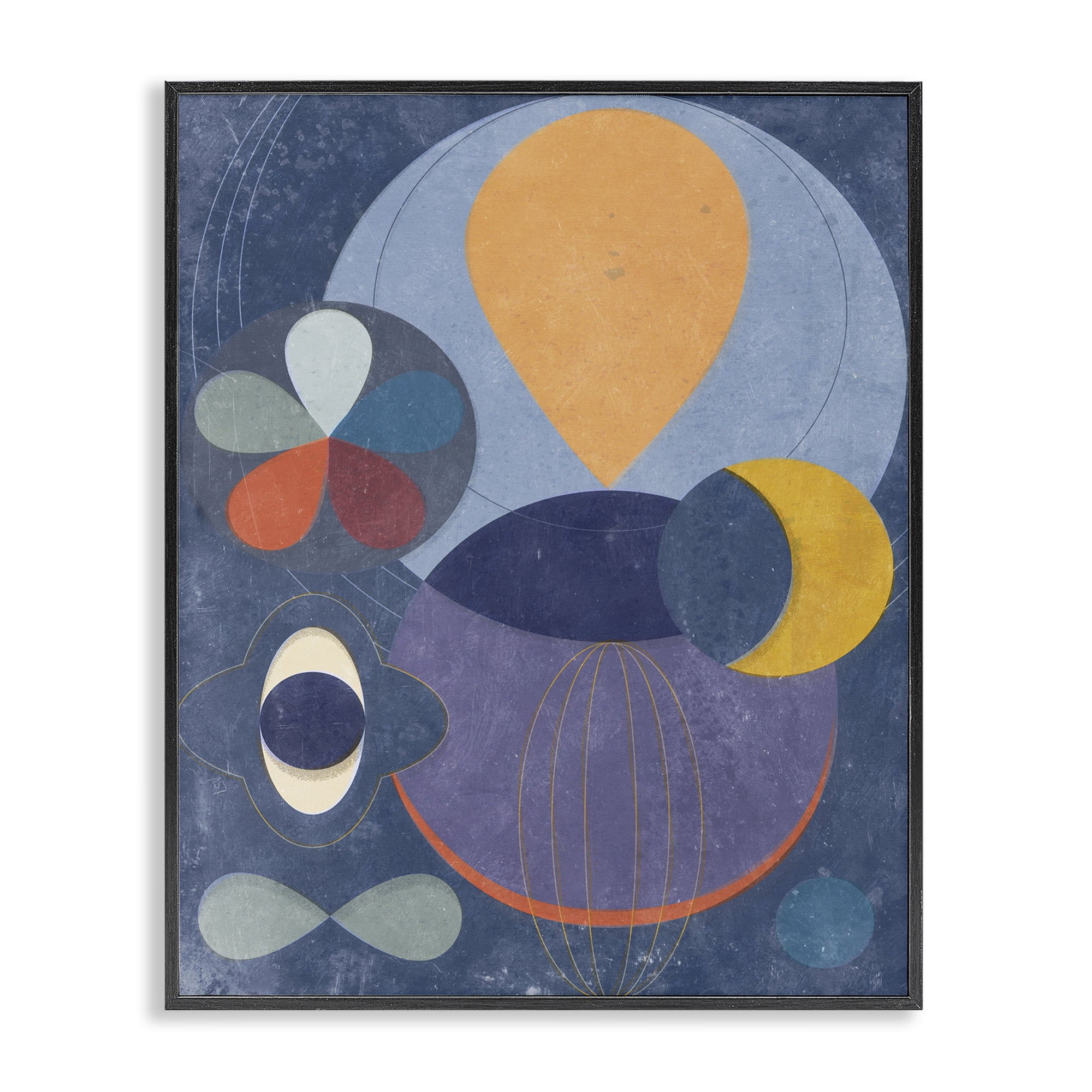 Stupell Industries Blue Retro Collage Abstract Painting Black Framed Art Print Wall Art, 16 x 20