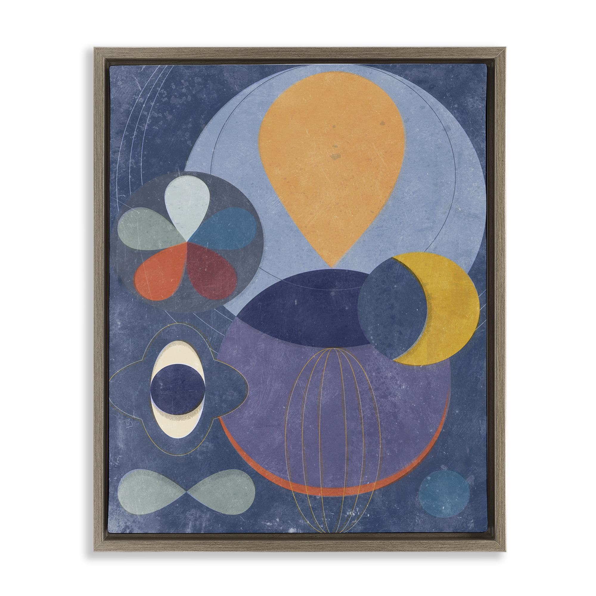 Stupell Industries Blue Retro Collage Abstract Painting Brown Floater Framed Canvas Art Print Wall Art, 25 x 31