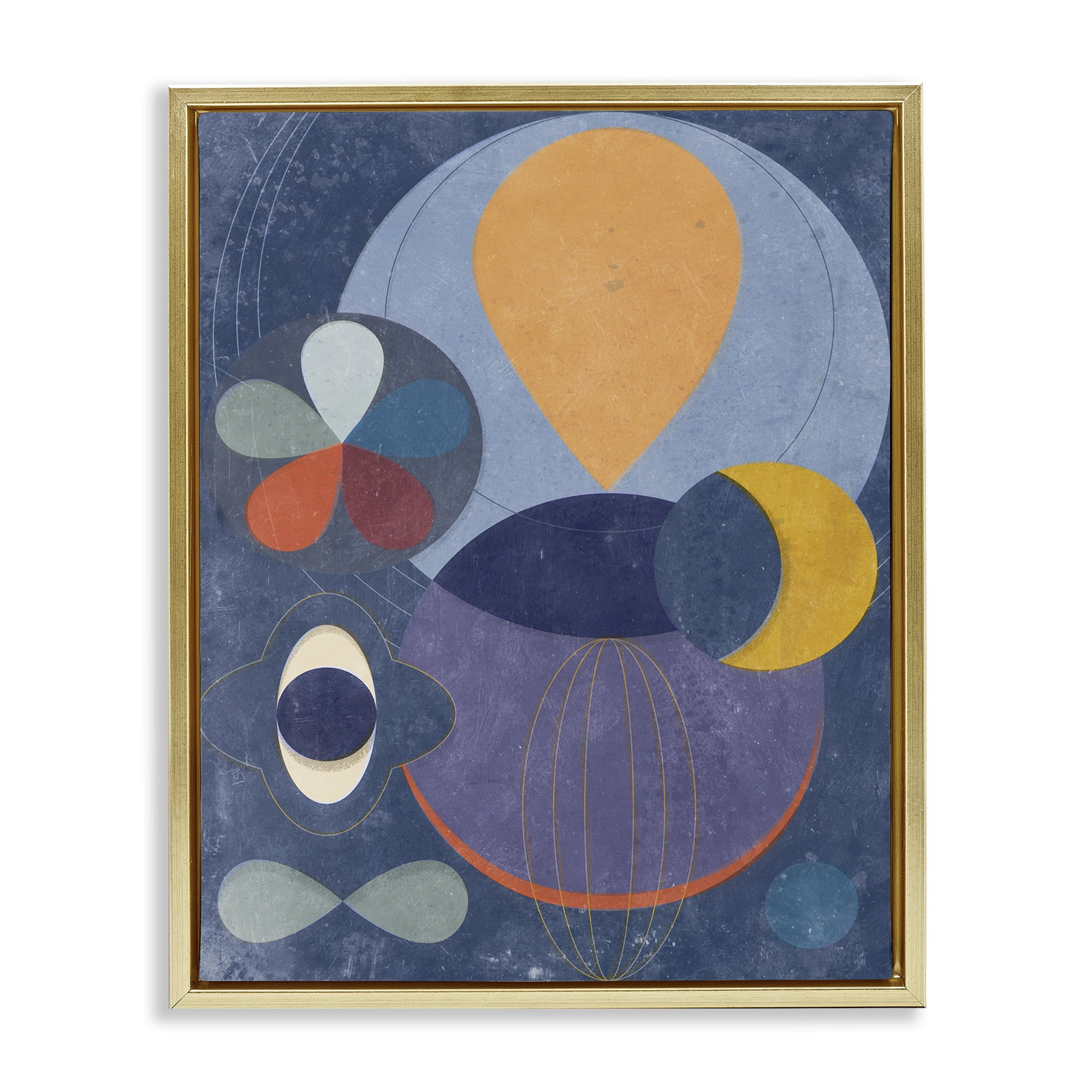 Stupell Industries Blue Retro Collage Abstract Painting Gold Floater Framed Canvas Art Print Wall Art, 17 x 21