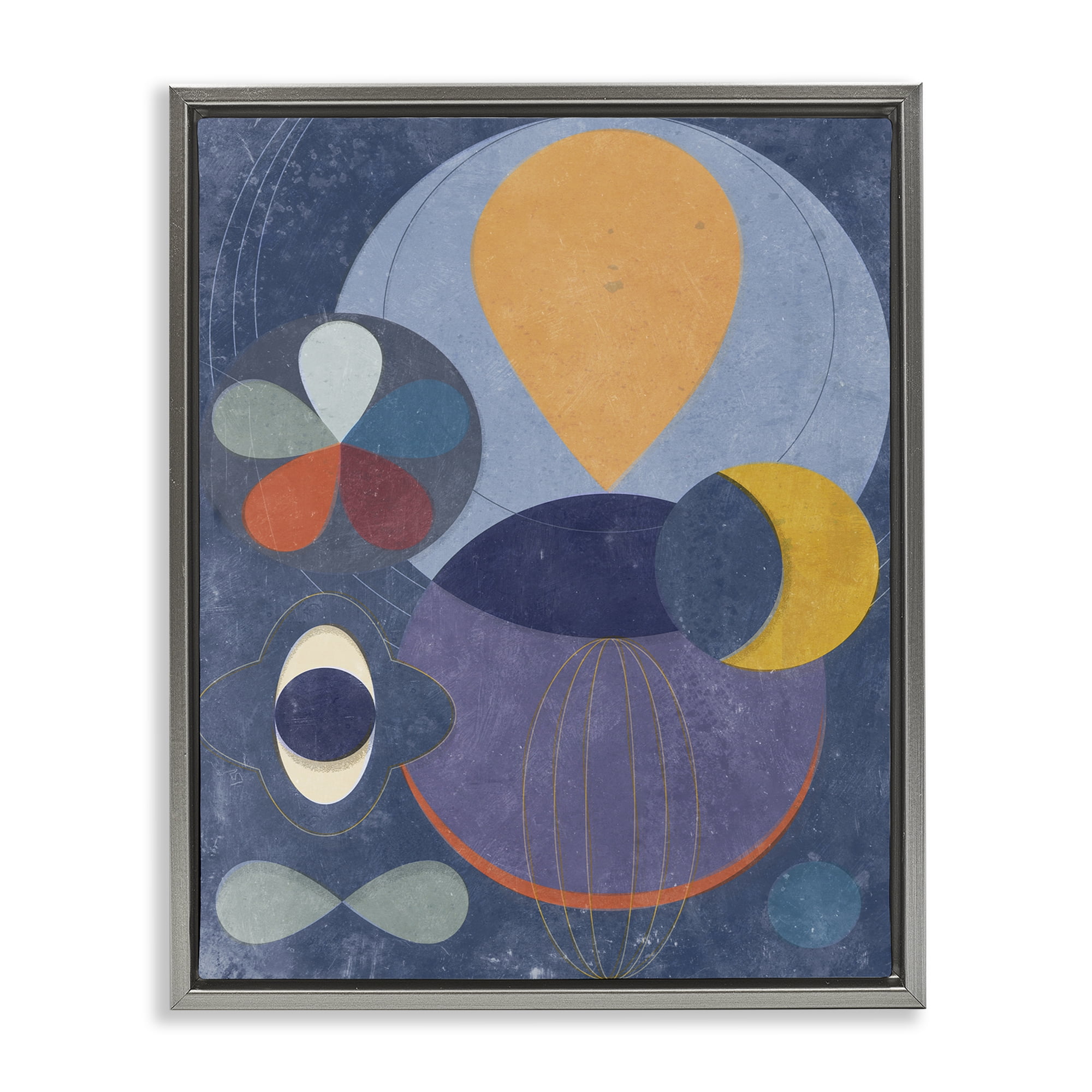 Stupell Industries Blue Retro Collage Abstract Painting Gray Floater Framed Canvas Art Print Wall Art, 17 x 21