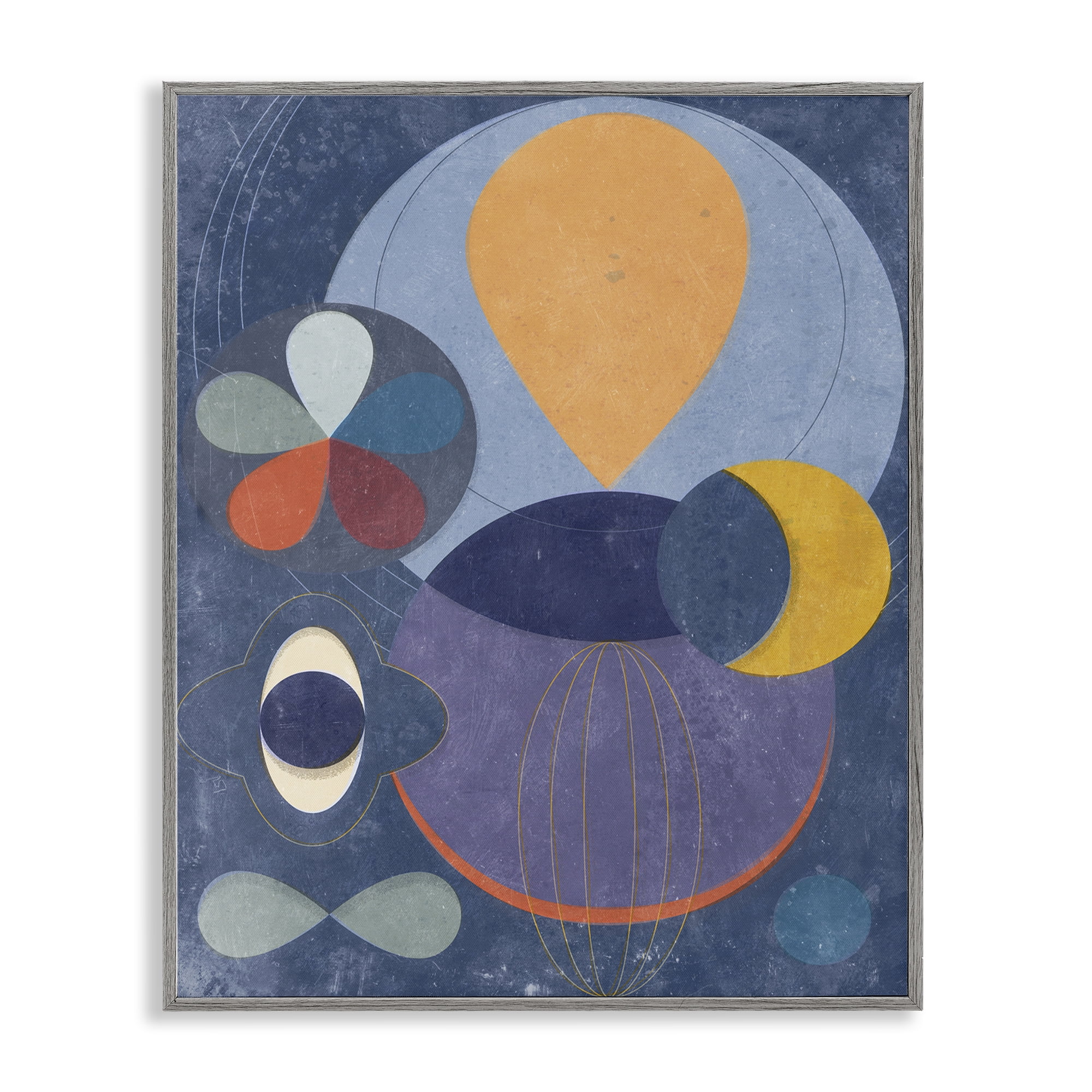 Stupell Industries Blue Retro Collage Abstract Painting Gray Framed Art Print Wall Art, 24 x 30