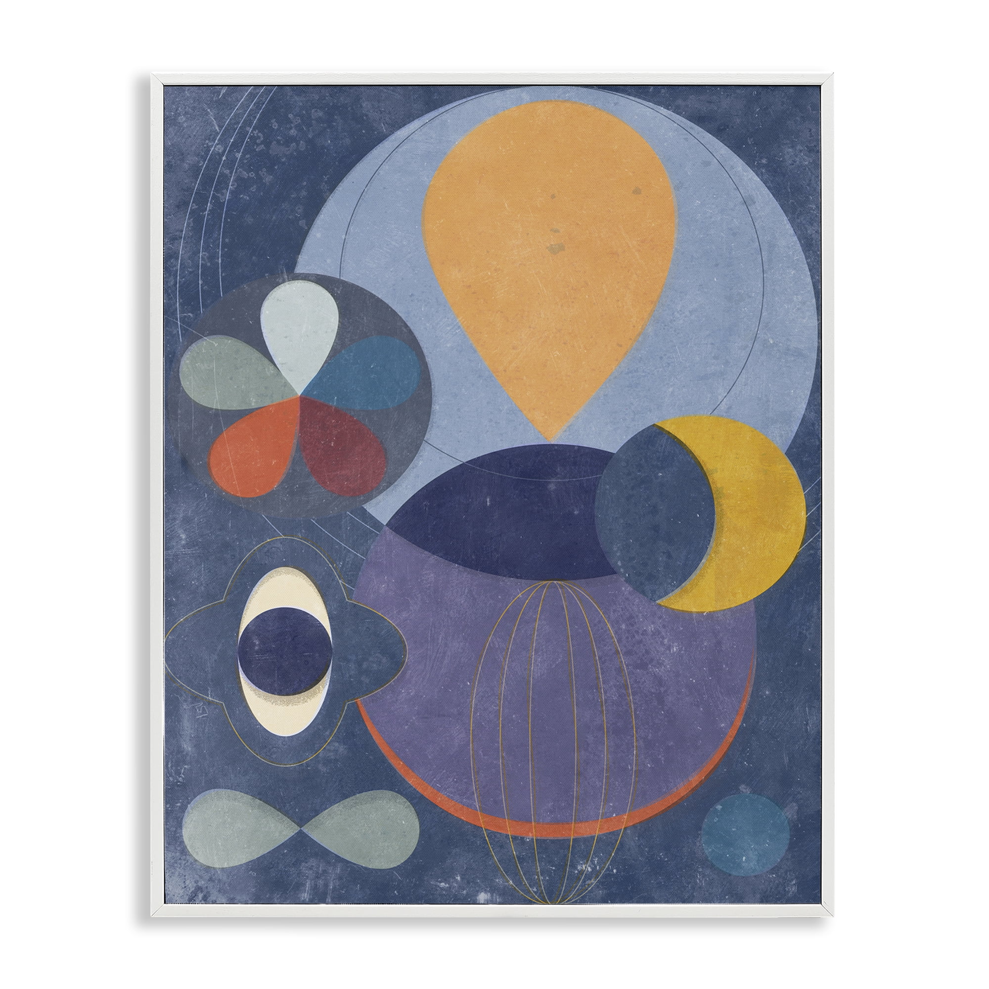 Stupell Industries Blue Retro Collage Abstract Painting White Framed Art Print Wall Art, 16 x 20