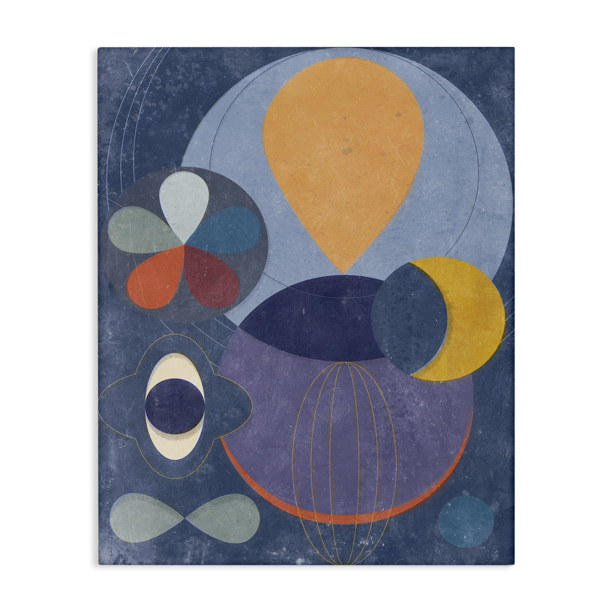 Stupell Industries Blue Retro Collage Abstract Painting Wrapped Canvas Art Print Wall Art, 24 x 30