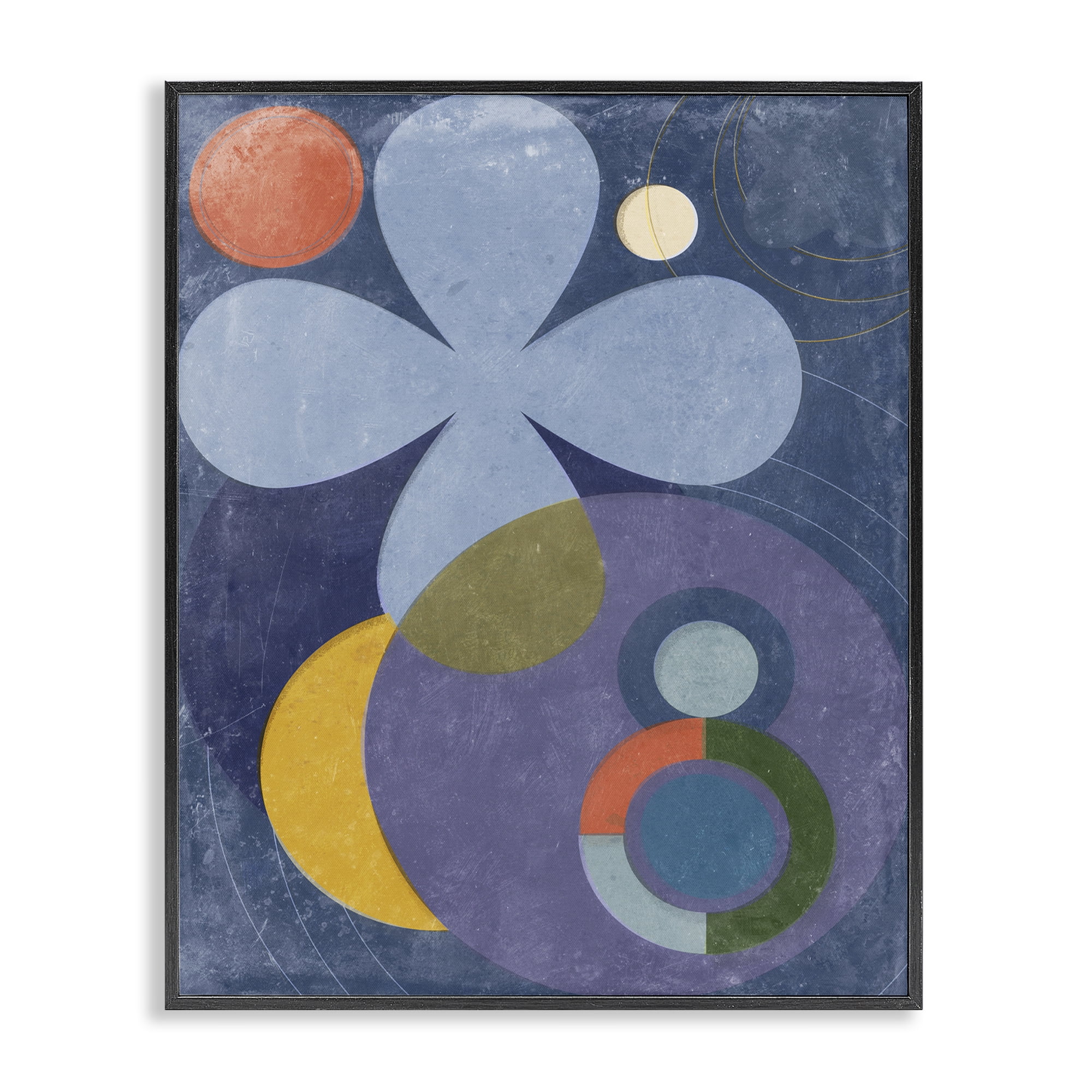 Stupell Industries Blue Retro Curved Shapes Abstract Painting Black Framed Art Print Wall Art, 16 x 20