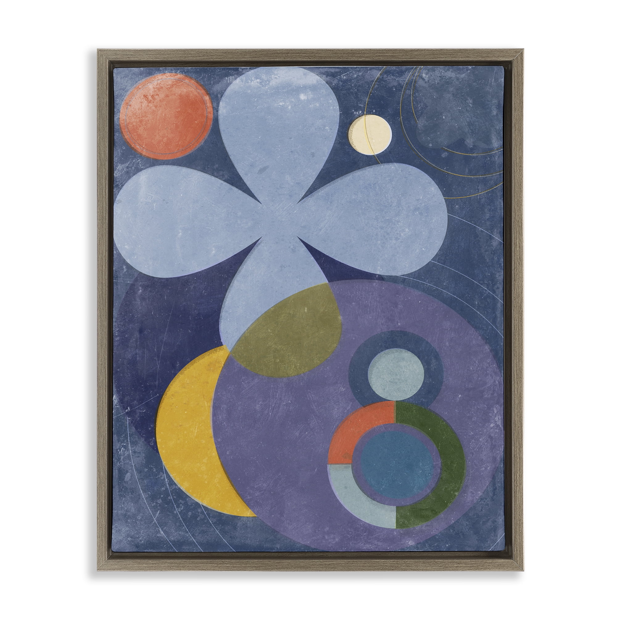 Stupell Industries Blue Retro Curved Shapes Abstract Painting Brown Floater Framed Canvas Art Print Wall Art, 25 x 31