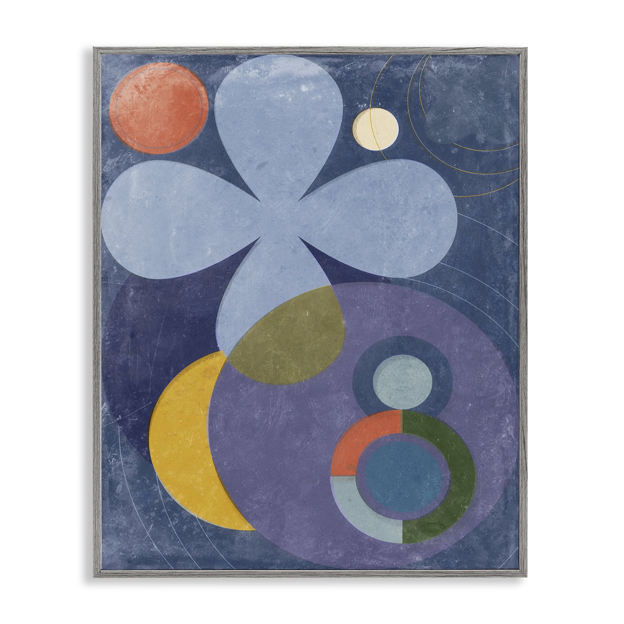 Stupell Industries Blue Retro Curved Shapes Abstract Painting Gray Framed Art Print Wall Art, 16 x 20