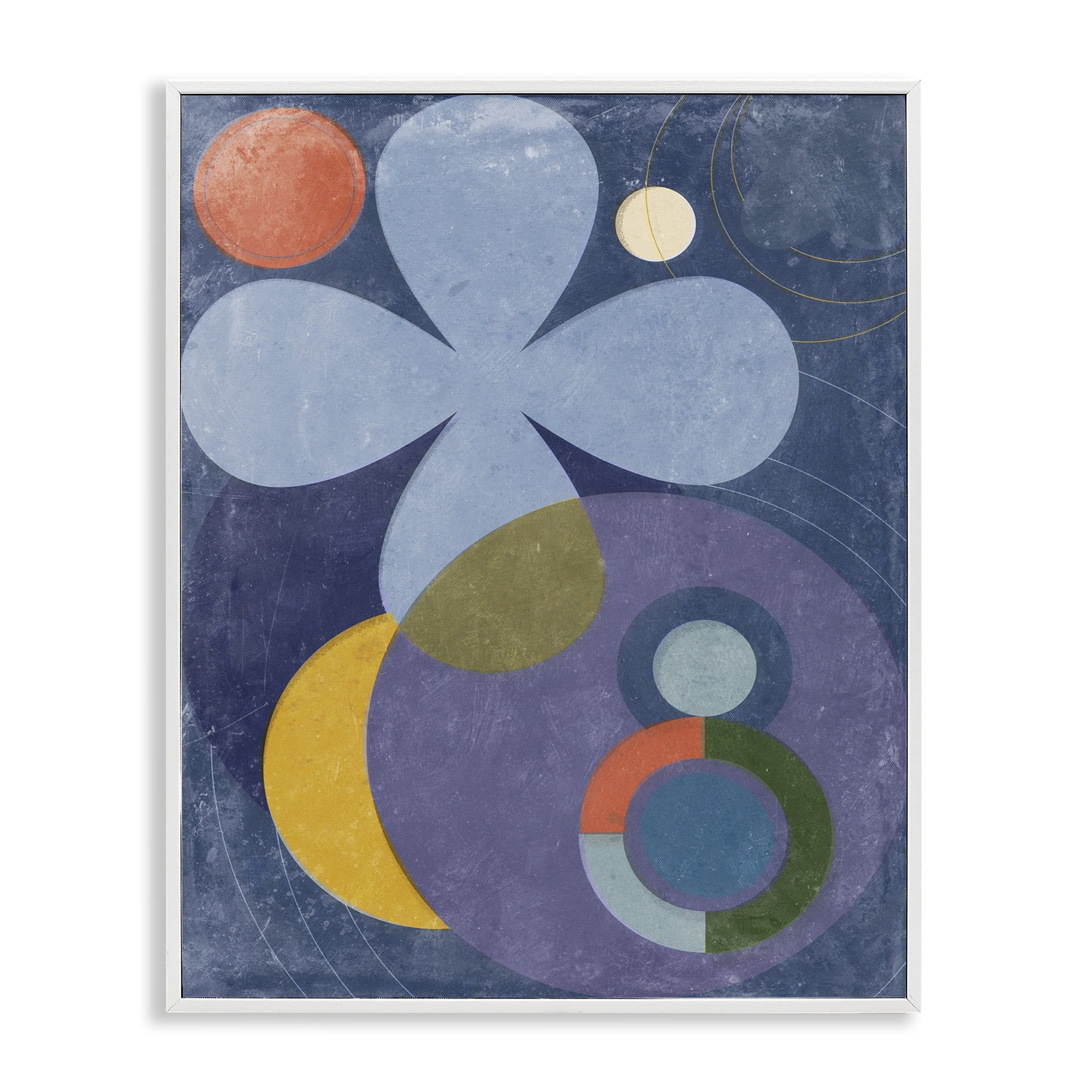 Stupell Industries Blue Retro Curved Shapes Abstract Painting White Framed Art Print Wall Art, 16 x 20