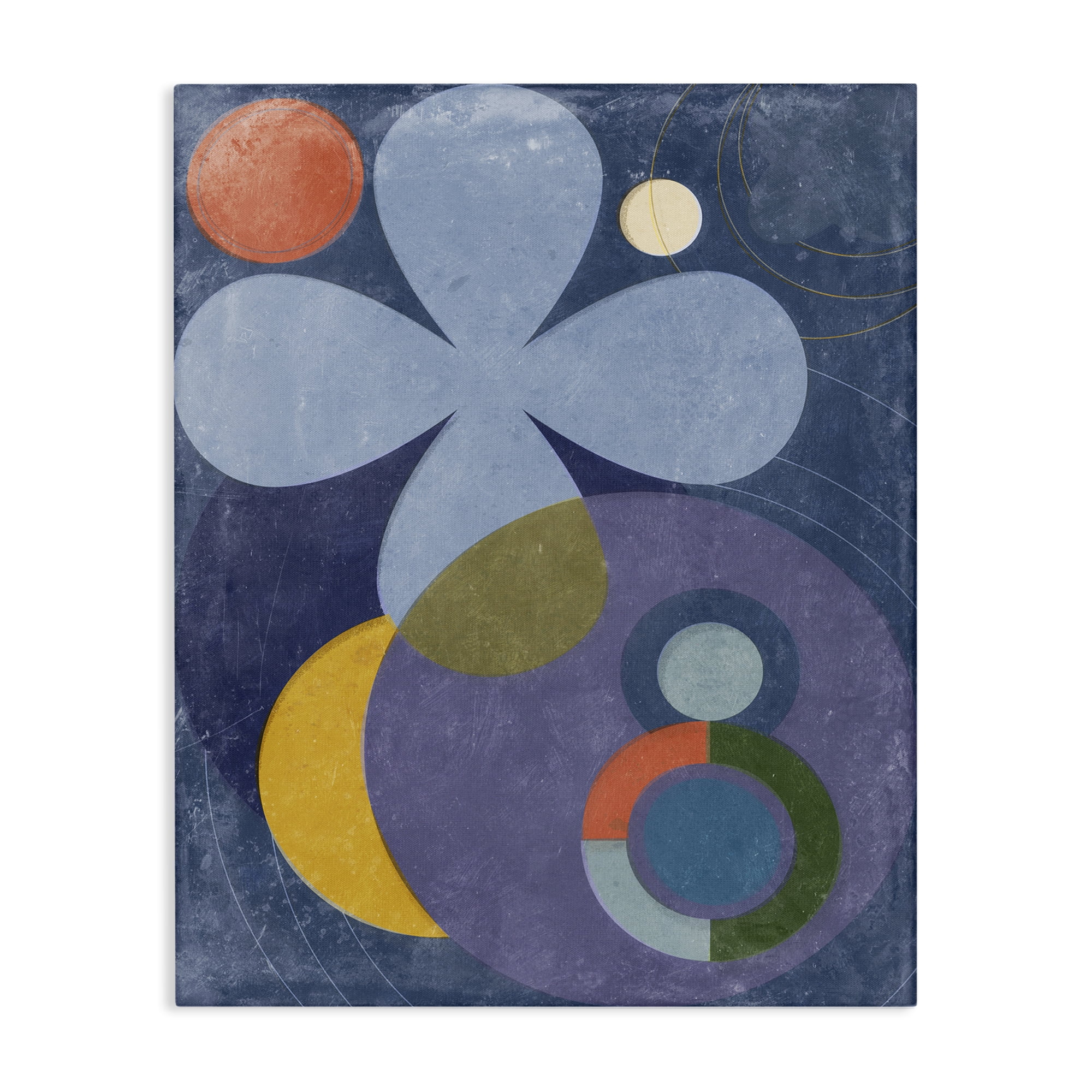Stupell Industries Blue Retro Curved Shapes Abstract Painting Wrapped Canvas Art Print Wall Art, 24 x 30