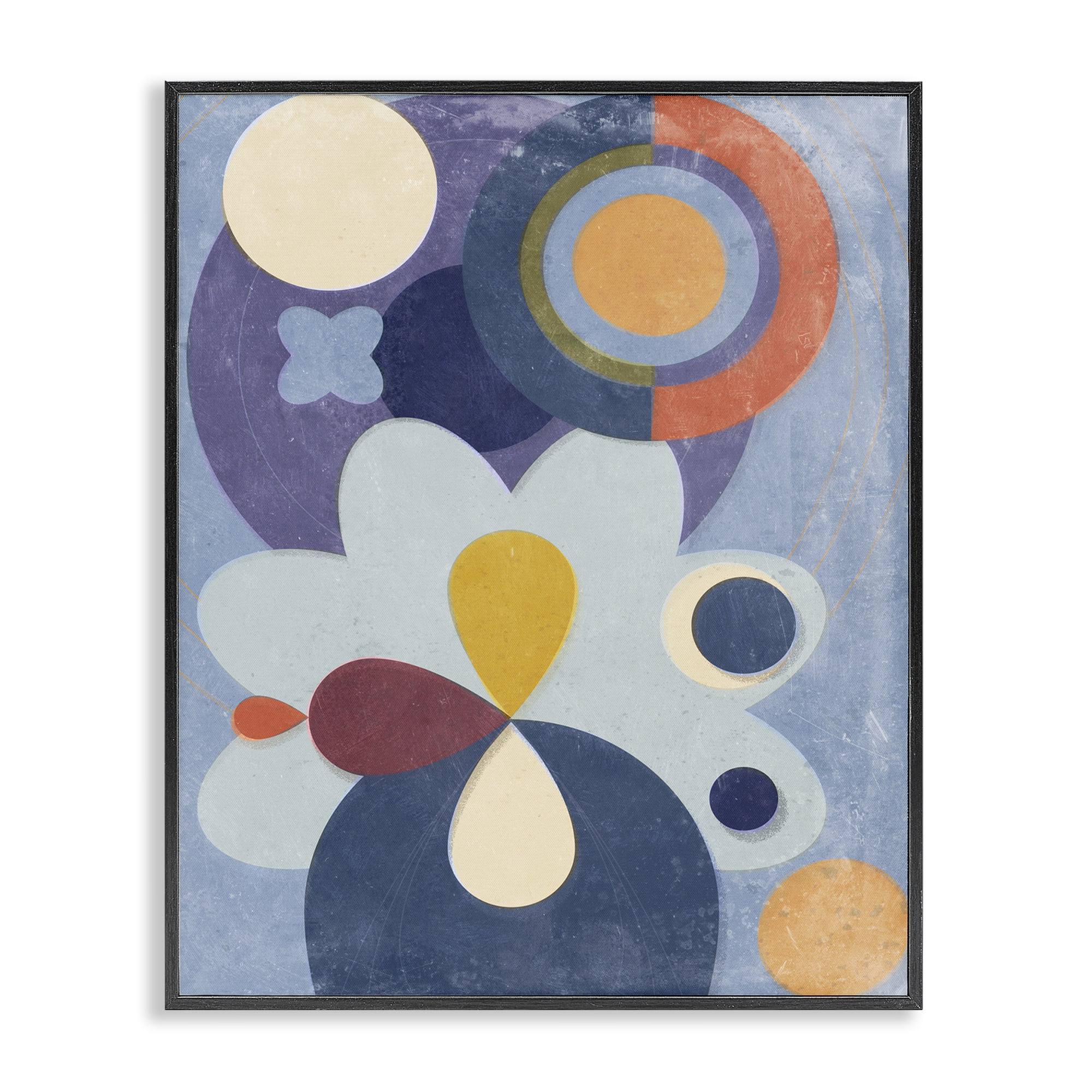 Stupell Industries Blue Retro Shapes Abstract Painting Black Framed Art Print Wall Art, 16 x 20