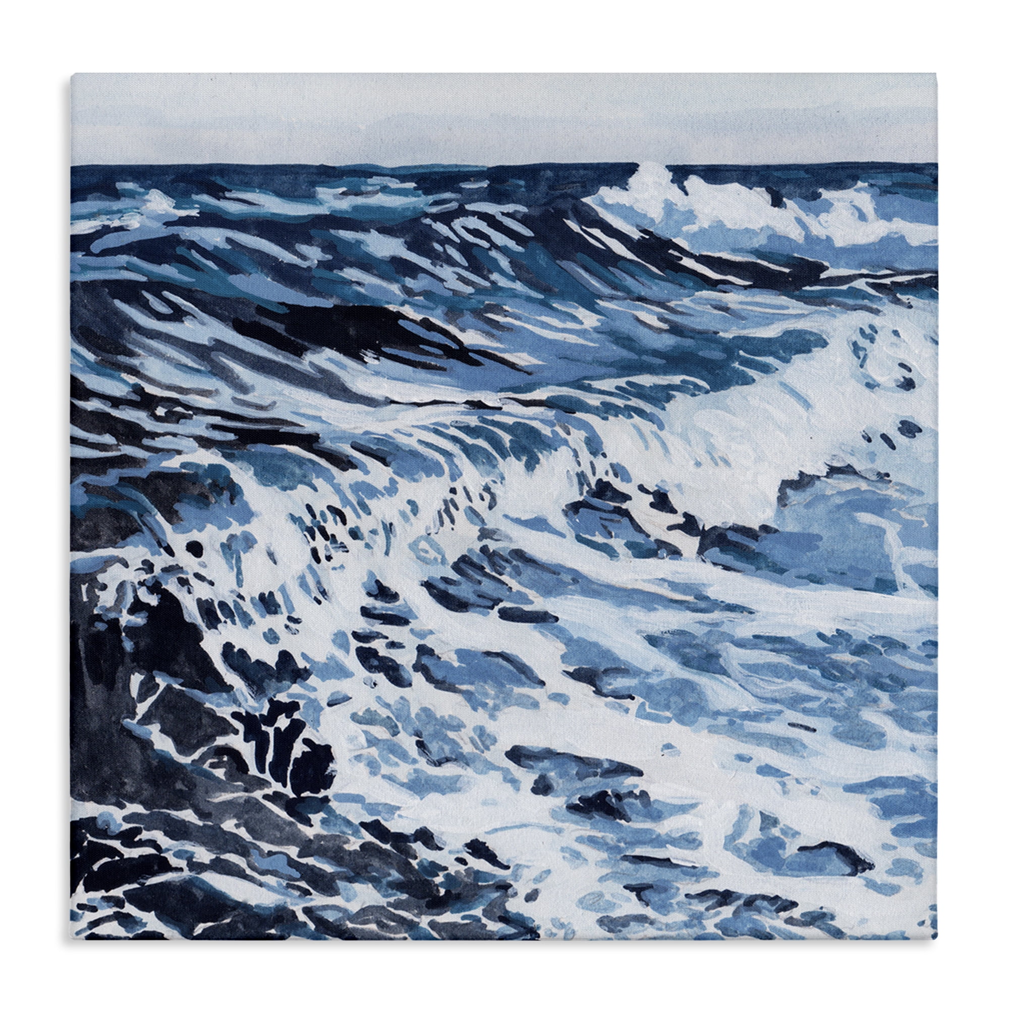 Stupell Industries Blue Rolling Waves Landscape Painting Gallery Wrapped Canvas Art Print Wall Art, 24 x 24