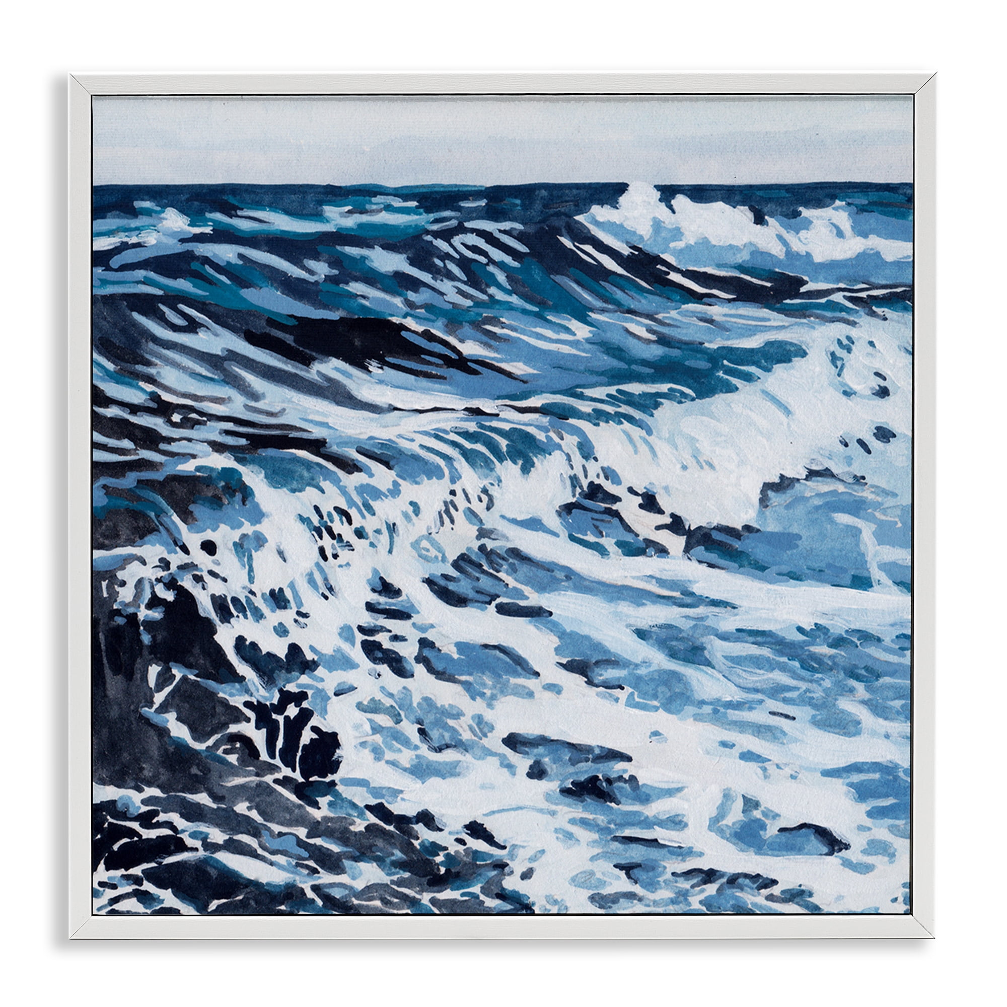 Stupell Industries Blue Rolling Waves Landscape Painting White Framed Art Print Wall Art, 24 x 24