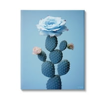 Stupell Industries Blue Rose & Cactus Botanical & Floral Painting Gallery Wrapped Canvas Art Print Wall Art, 16 x 20