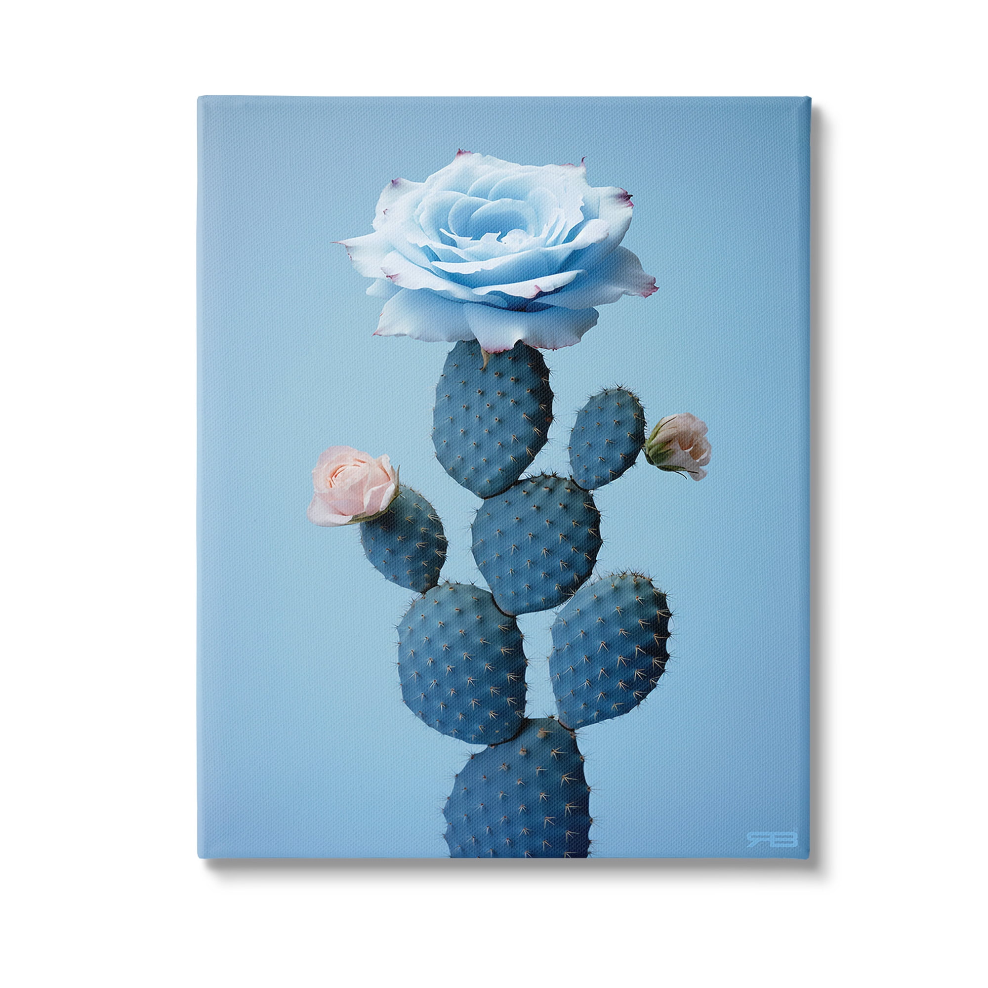 Stupell Industries Blue Rose & Cactus Botanical & Floral Painting Gallery Wrapped Canvas Art Print Wall Art, 30 x 40