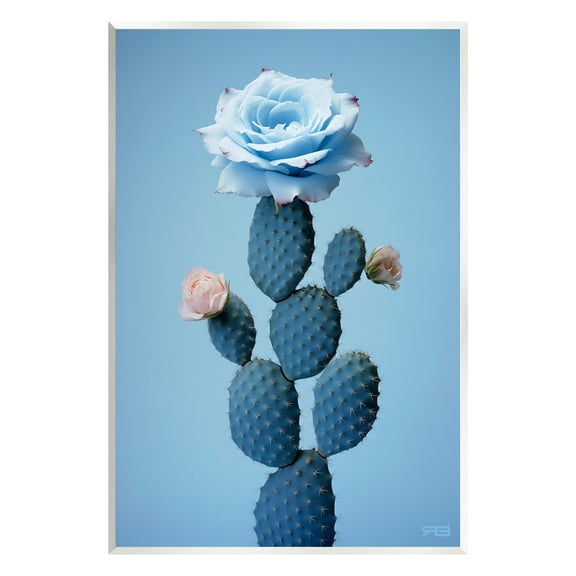 Stupell Industries Blue Rose & Cactus Botanical & Floral Painting Unframed Art Print Wall Art, 10 x 15