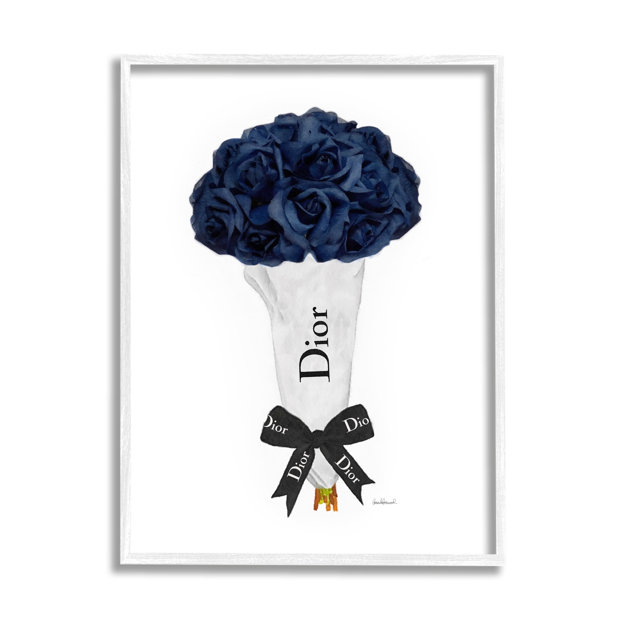 Stupell Industries Blue Rose Floral Bouquet Fashion Glam Bow, 24 x 30, Design by Amanda Greenwood