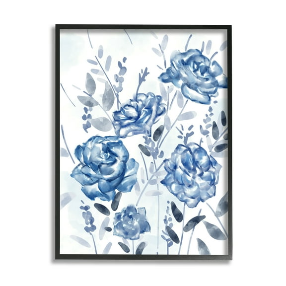 Stupell Industries Blue Rose Garden Abstract Toile Florals Black Framed, 11 x 14, Design by Ziwei Li